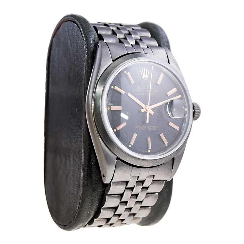 Modernist Rolex Steel Datejust with Custom Dial and Unique Charcoal Case, Late 1960's