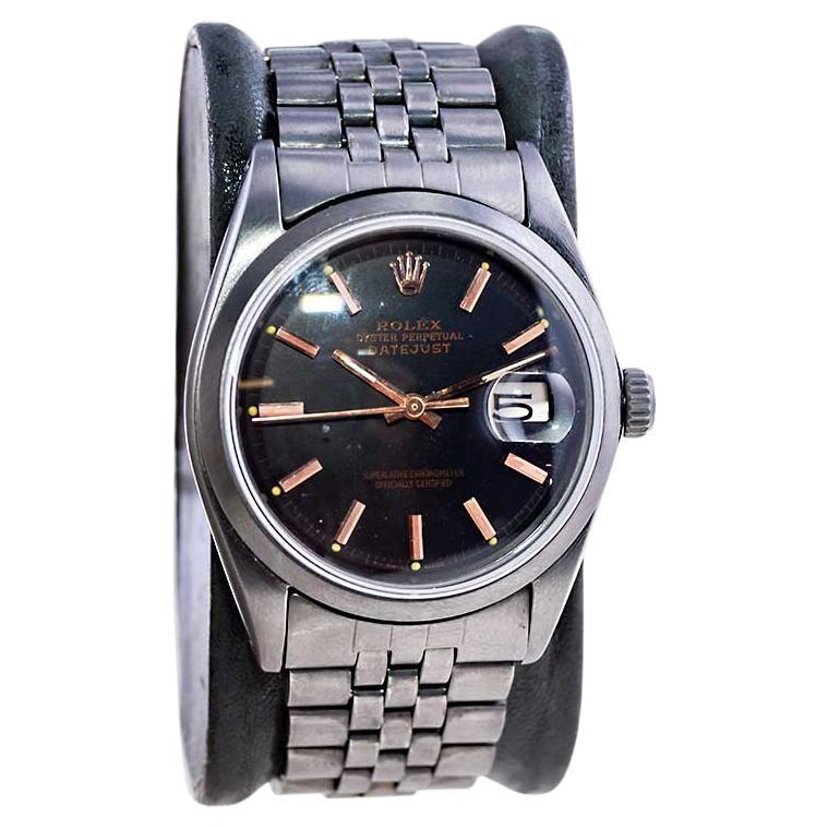 Rolex Steel Datejust with Custom Dial and Unique Charcoal Case, Late 1960's For Sale