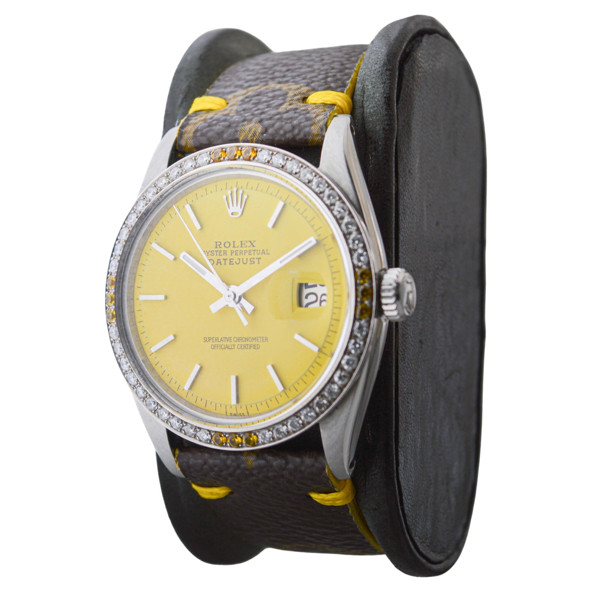 da uomo o donna Rolex Datejust in acciaio con quadrante e lunetta personalizzati e cinturino Hand Made Vuitton 1960's in vendita