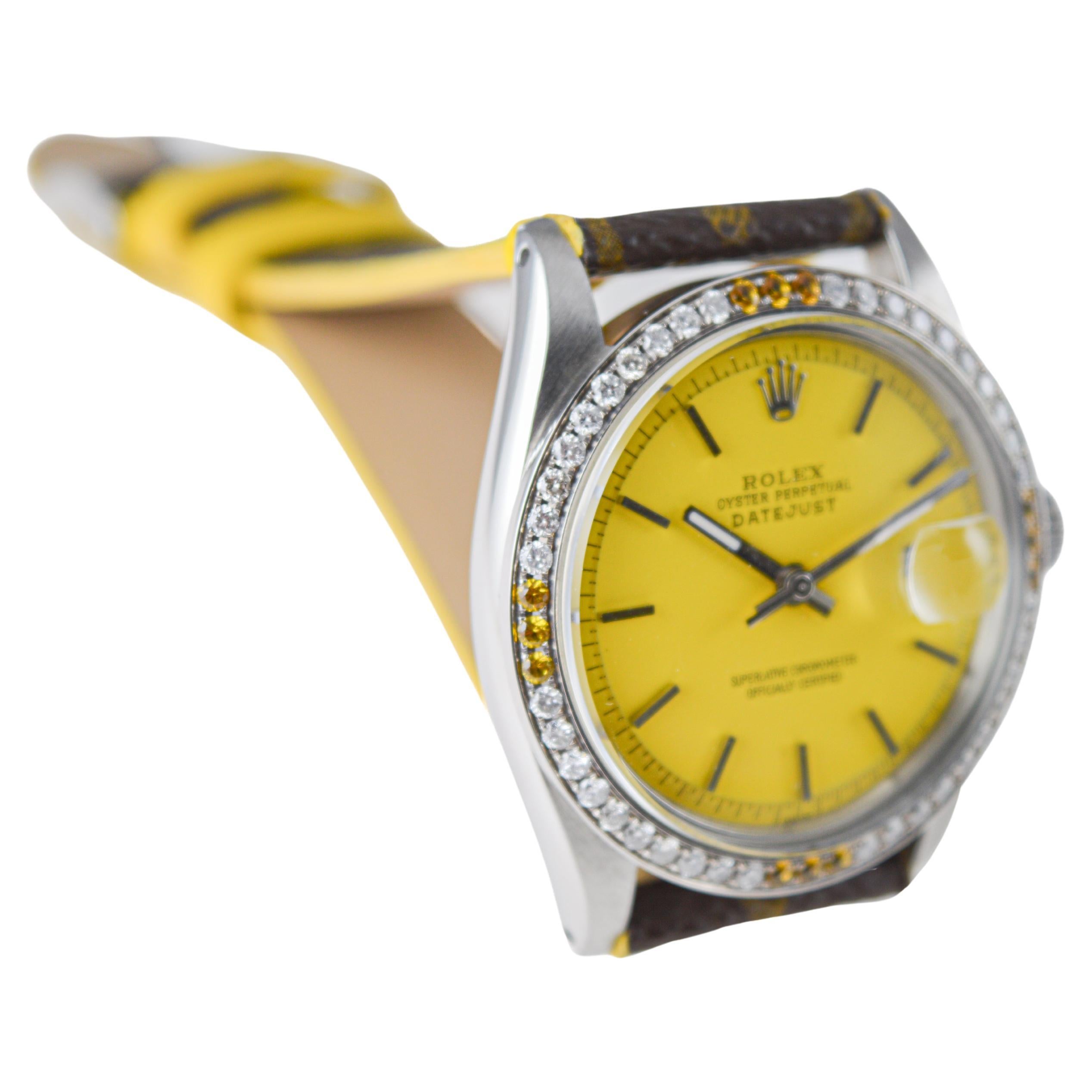 Rolex Datejust in acciaio con quadrante e lunetta personalizzati e cinturino Hand Made Vuitton 1960's in vendita 1