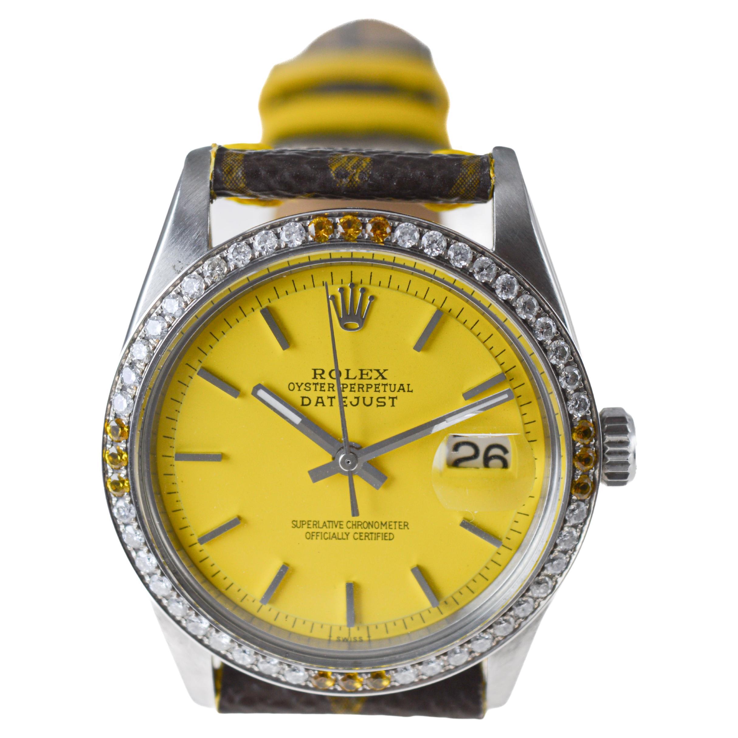 Rolex Datejust in acciaio con quadrante e lunetta personalizzati e cinturino Hand Made Vuitton 1960's in vendita 2