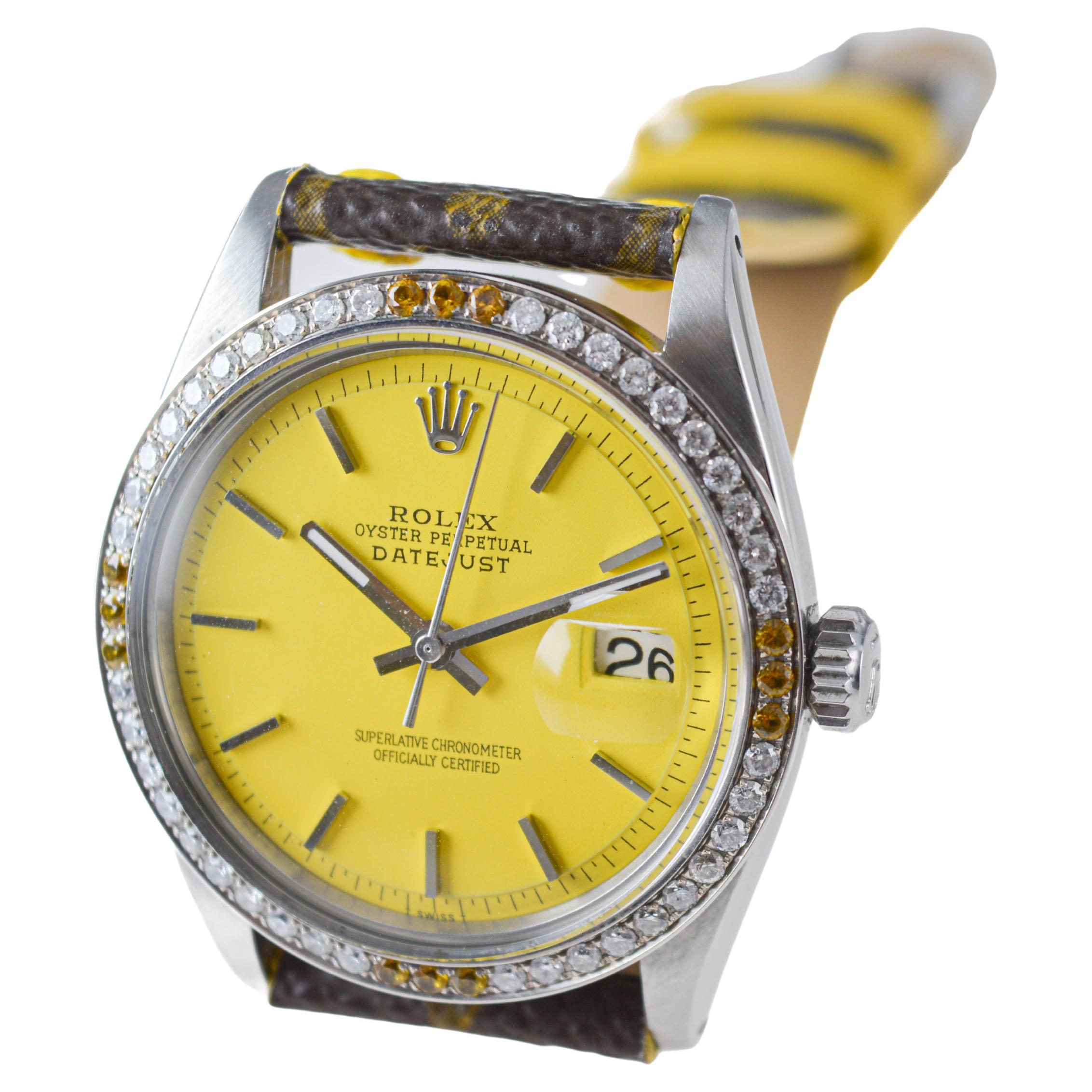 Rolex Datejust in acciaio con quadrante e lunetta personalizzati e cinturino Hand Made Vuitton 1960's in vendita 3