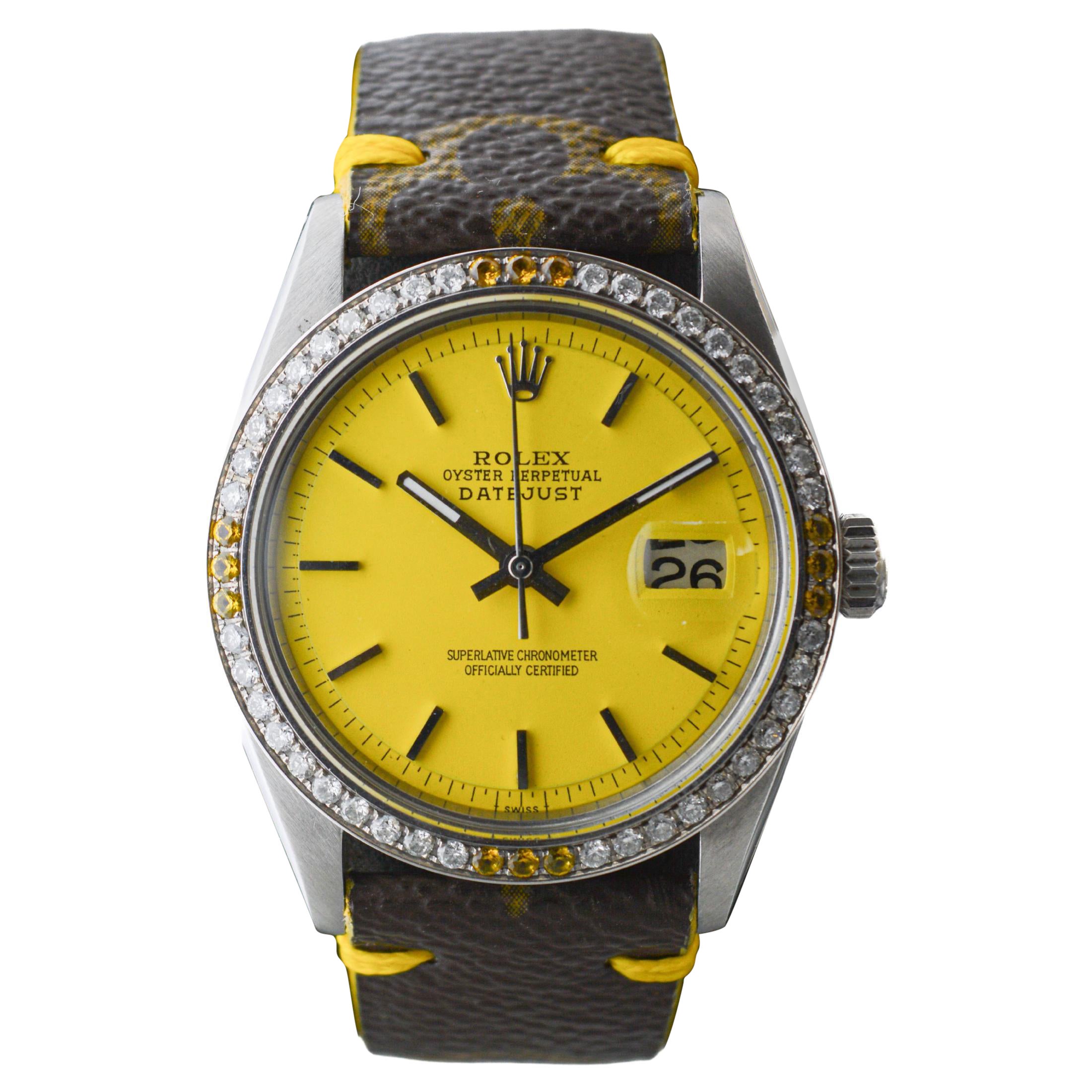 Rolex Steel Datejust with Custom Dial, Bezel and Hand Made Vuitton Strap 1960's