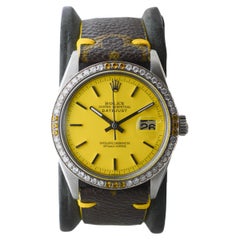 Rolex Steel Datejust mit benutzerdefinierten Zifferblatt, Lünette und Hand Made Vuitton Strap 1960er Jahre