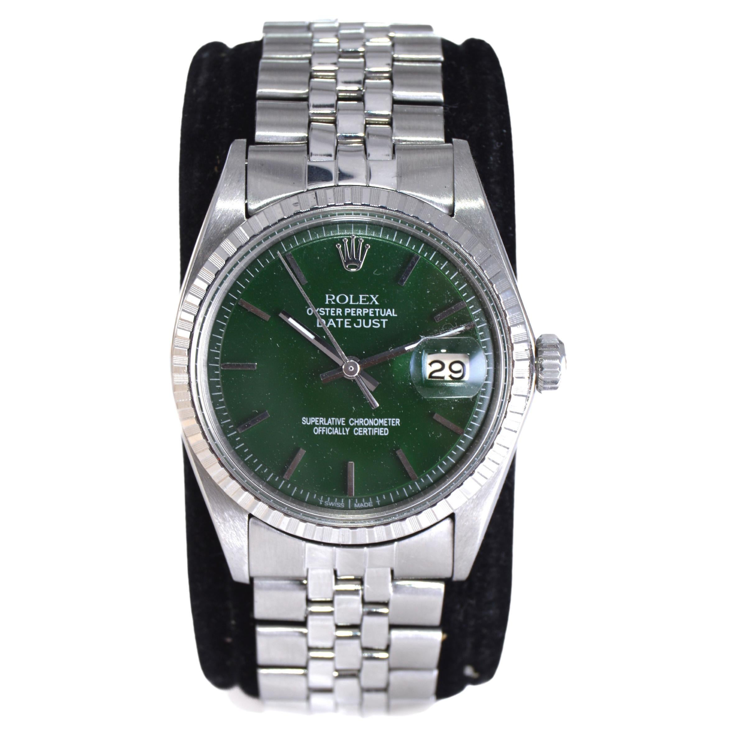 Rolex Steel Datejust with Custom Finished Green Dial, 1970s For Sale