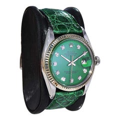 Rolex Datejust in acciaio con quadrante di diamanti verdi personalizzato degli anni '60/'70