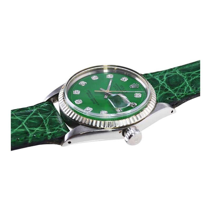 Rolex Montre Datejust en acier avec cadran en diamant vert avec finition personnalisée, années 1960/70 en vente 4