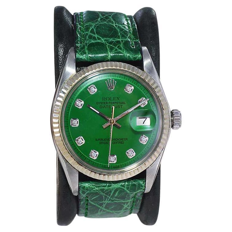Rolex Steel Datejust with Custom Finished Green Diamond Dial from 1960's / 70's For Sale