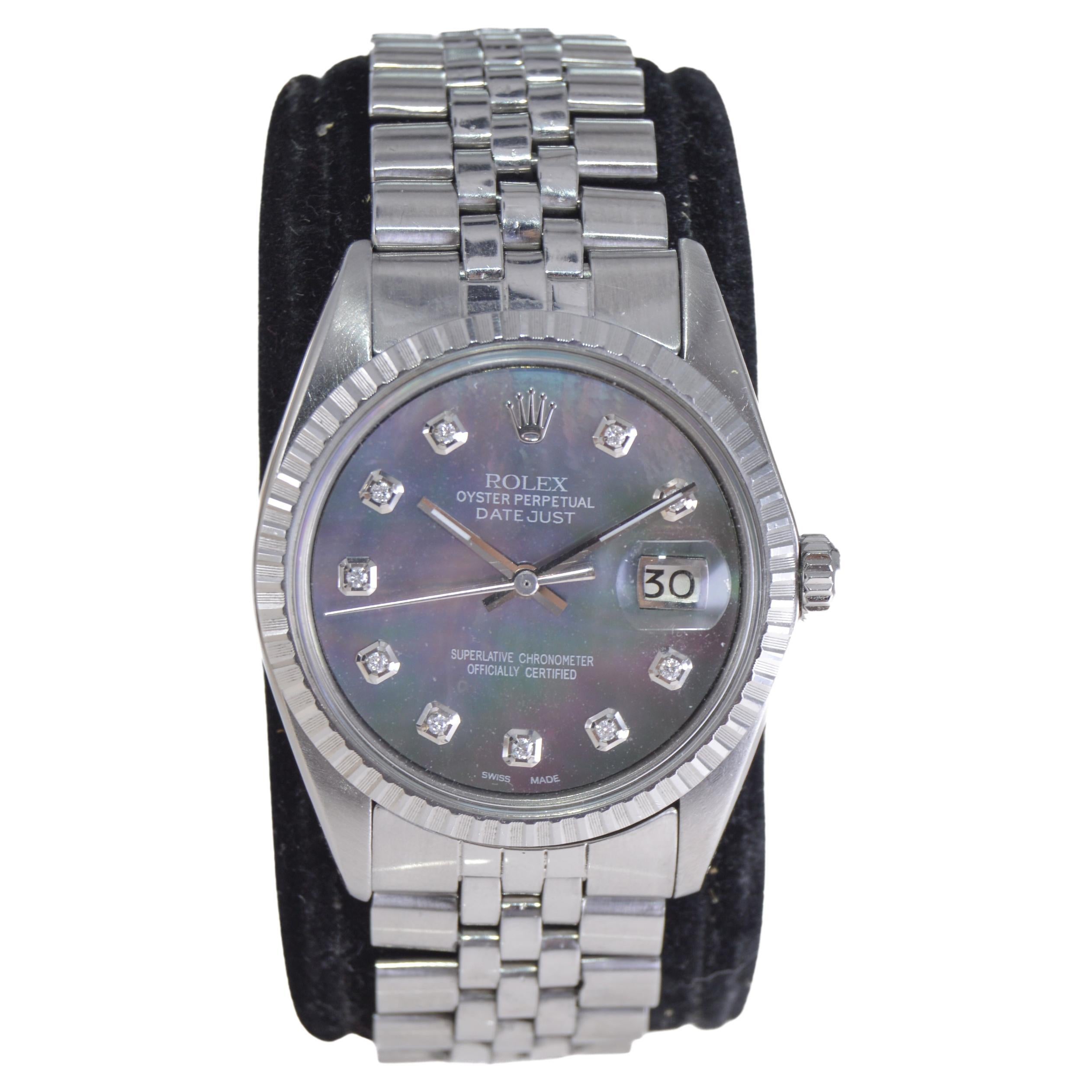 Modern Rolex Steel Datejust with Custom Finished Mother of Pearl Dial, 1960s For Sale