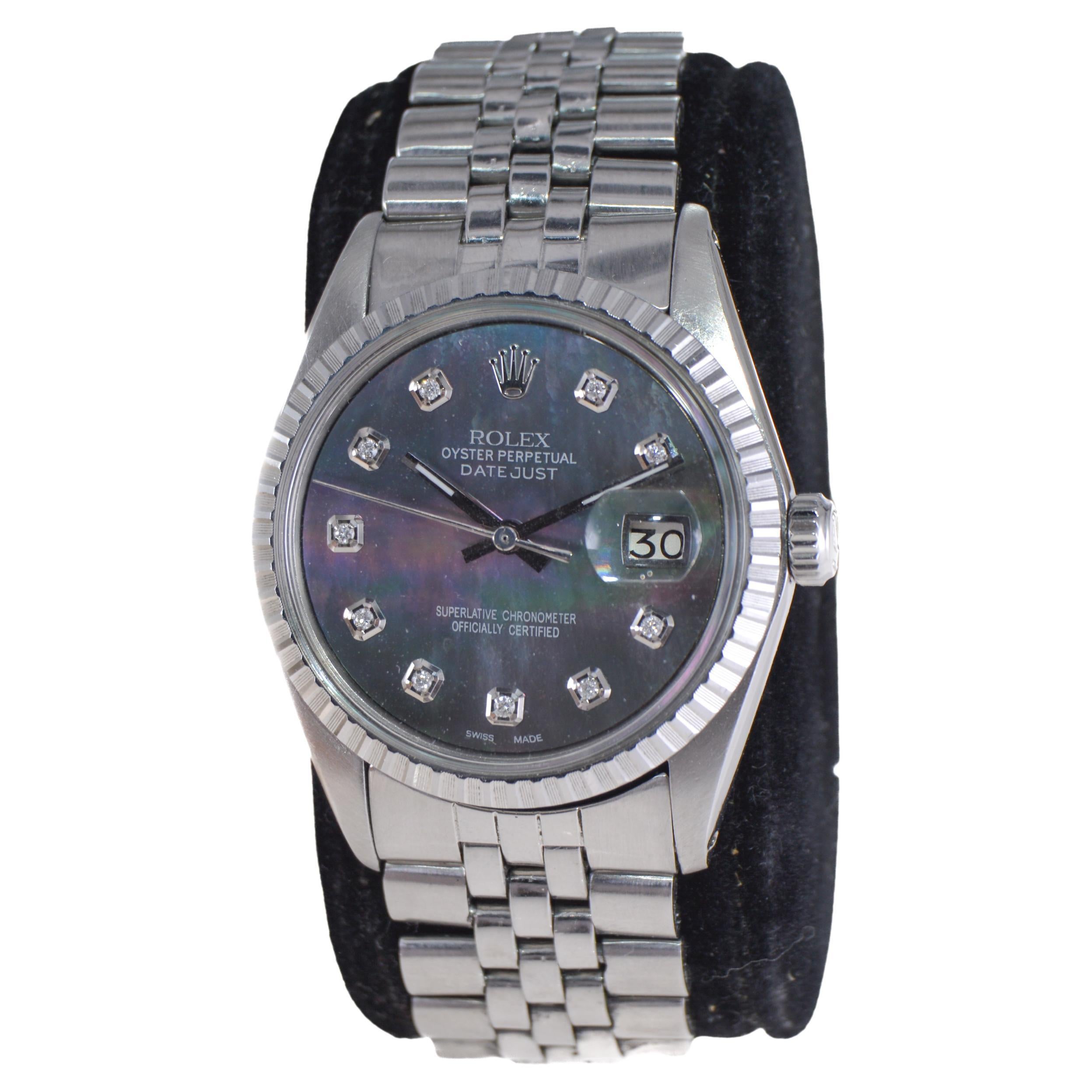 Rolex Steel Datejust with Custom Finished Mother of Pearl Dial, 1960s In Excellent Condition For Sale In Long Beach, CA