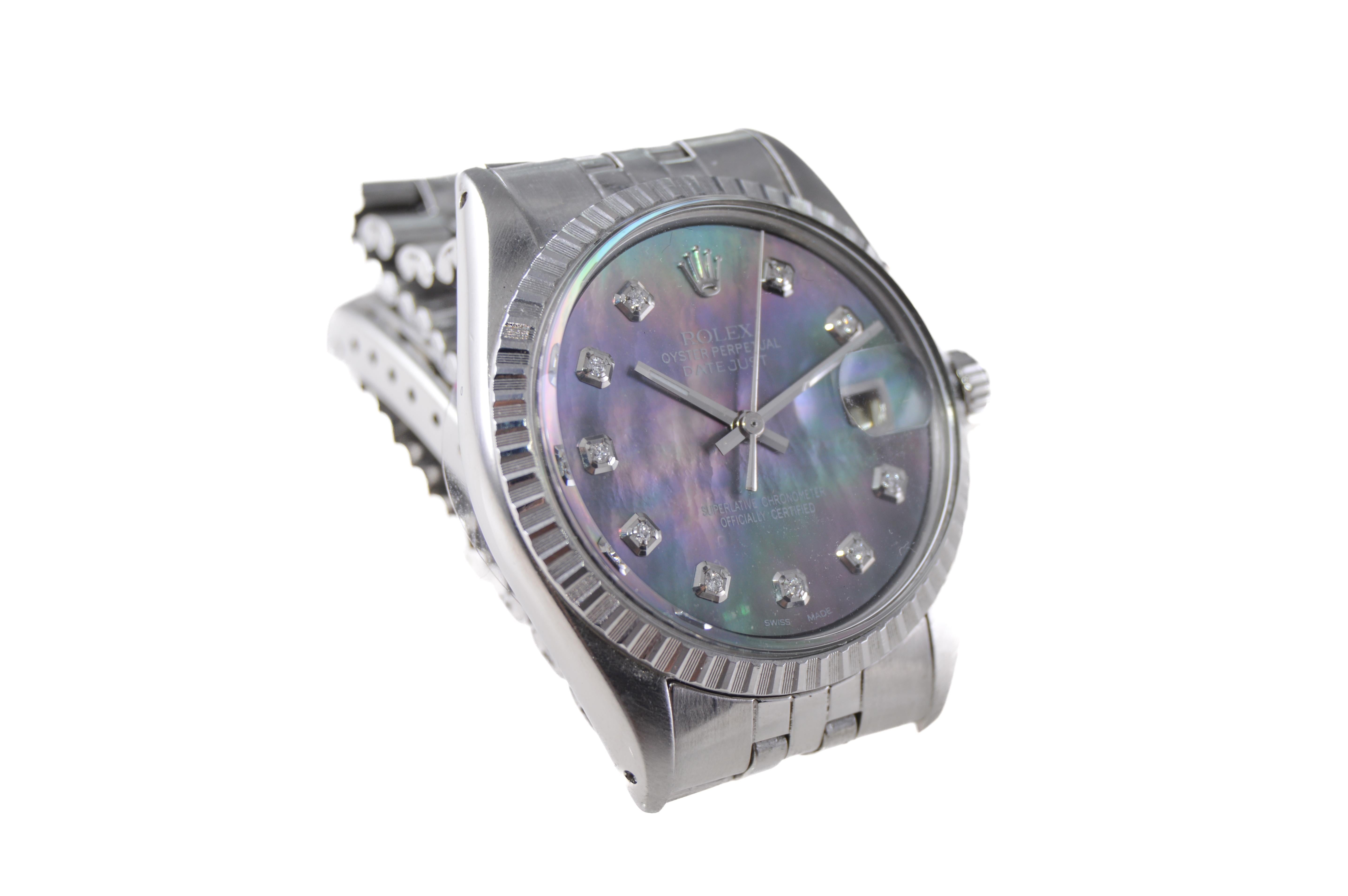 Women's or Men's Rolex Steel Datejust with Custom Finished Mother of Pearl Dial, 1960s For Sale