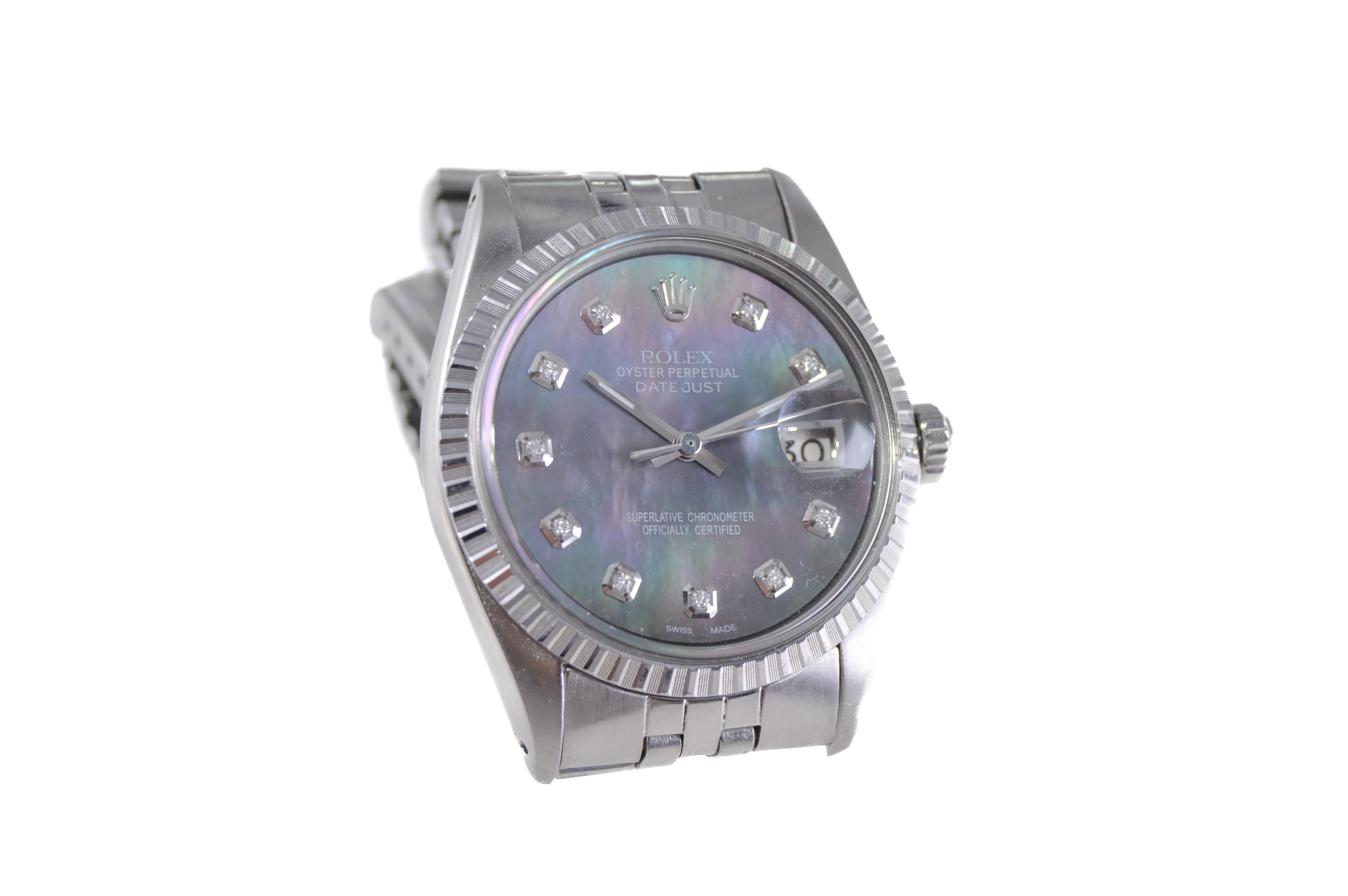 Rolex Steel Datejust with Custom Finished Mother of Pearl Dial, 1960s For Sale 2