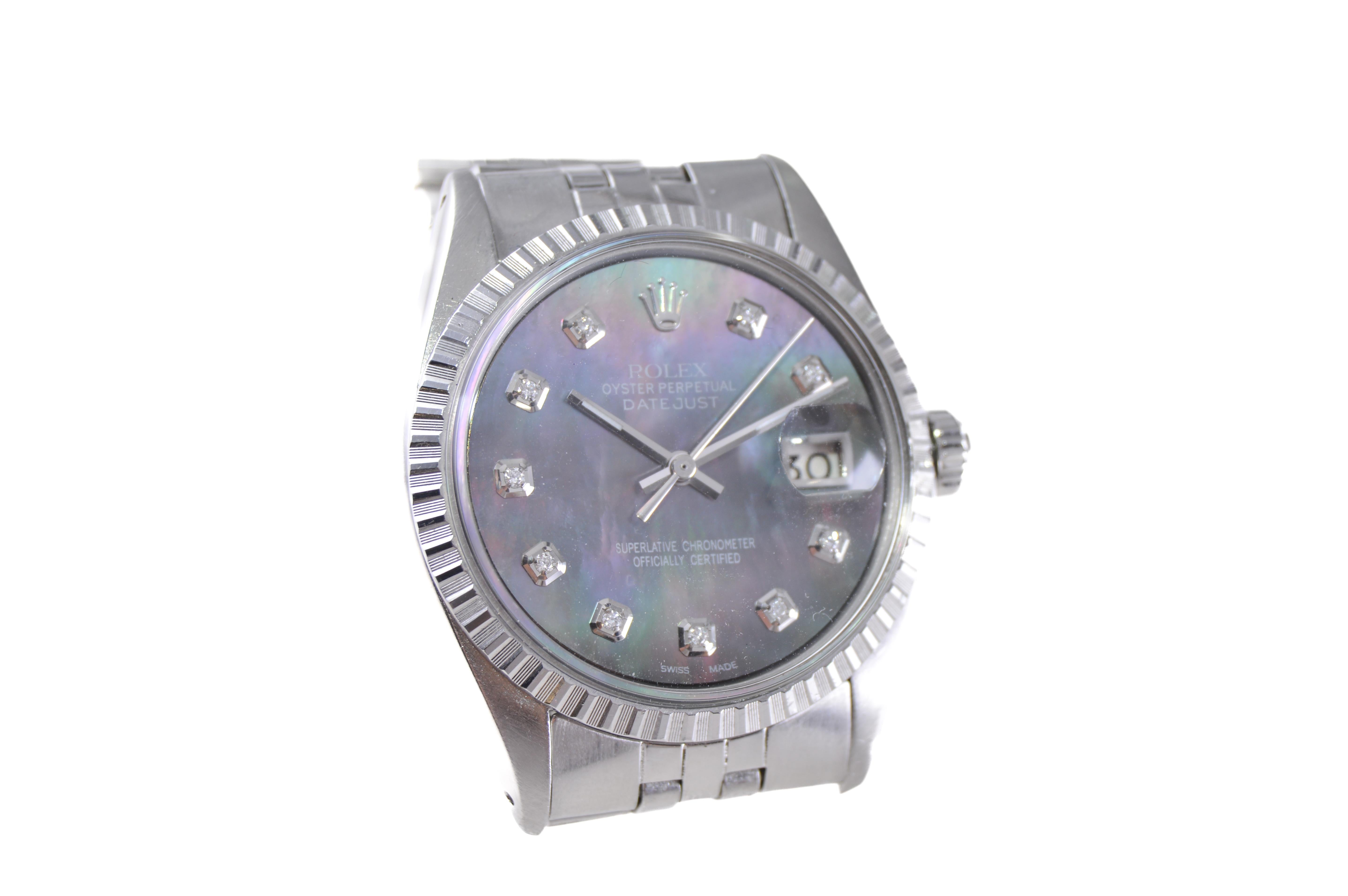 Modern Rolex Steel Datejust with Custom Finished Mother of Pearl Dial 1970s For Sale