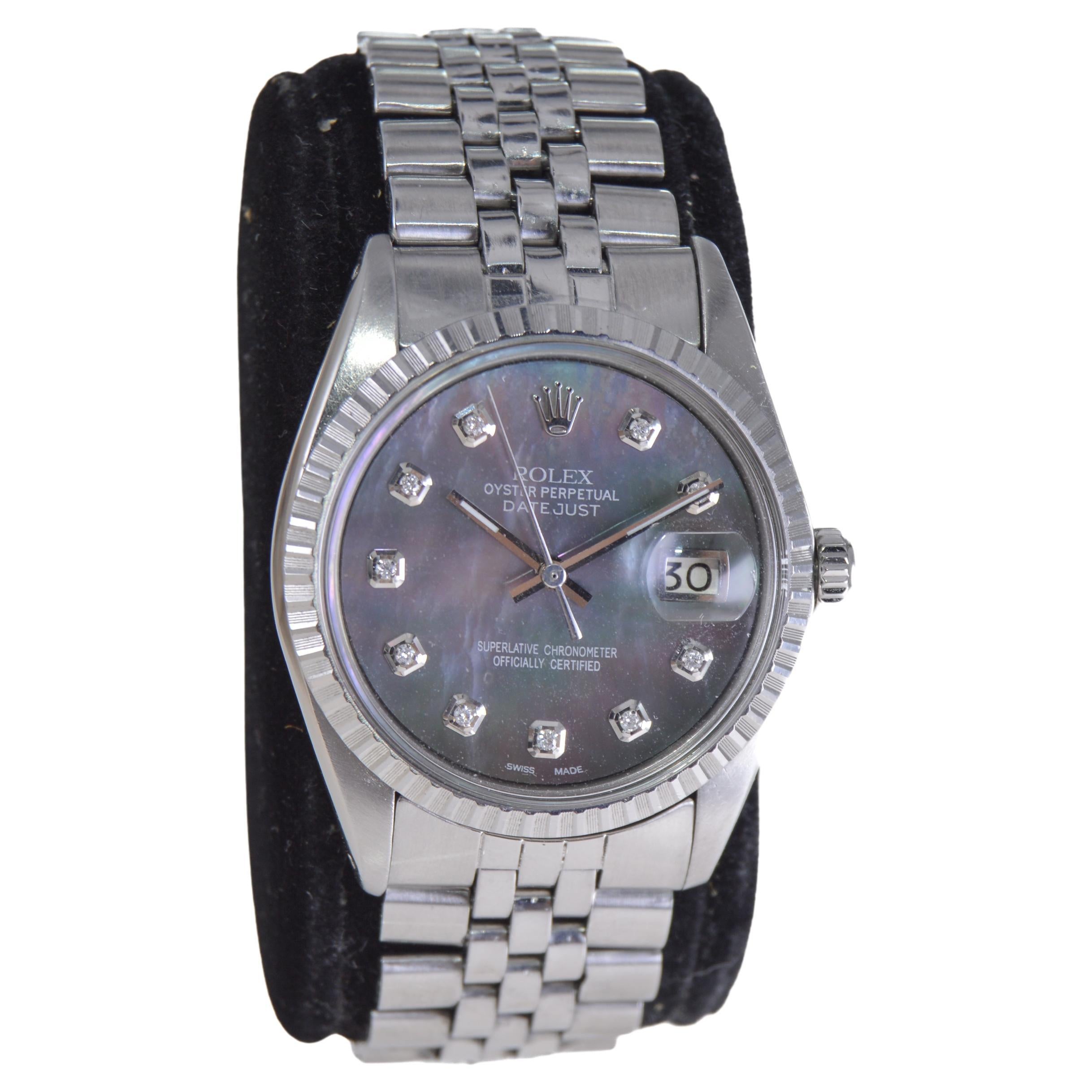 Rolex Steel Datejust with Custom Finished Mother of Pearl Dial 1970s For Sale