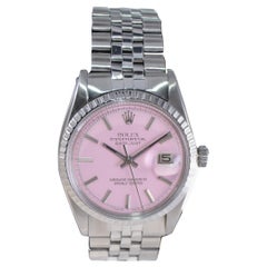 Rolex Datejust in acciaio con quadrante rosa personalizzato degli anni '60