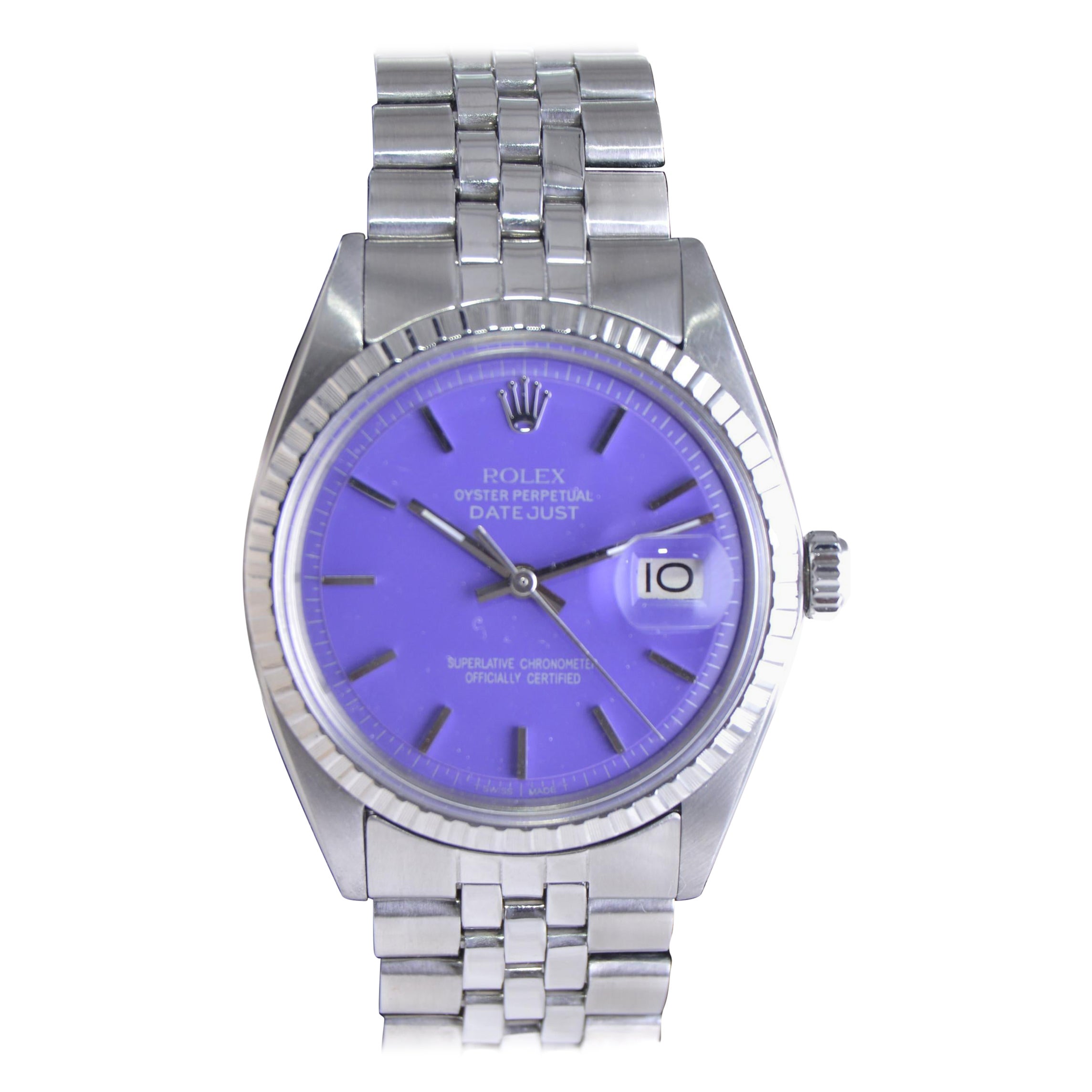 Rolex Datejust in acciaio con quadrante viola personalizzato degli anni '60