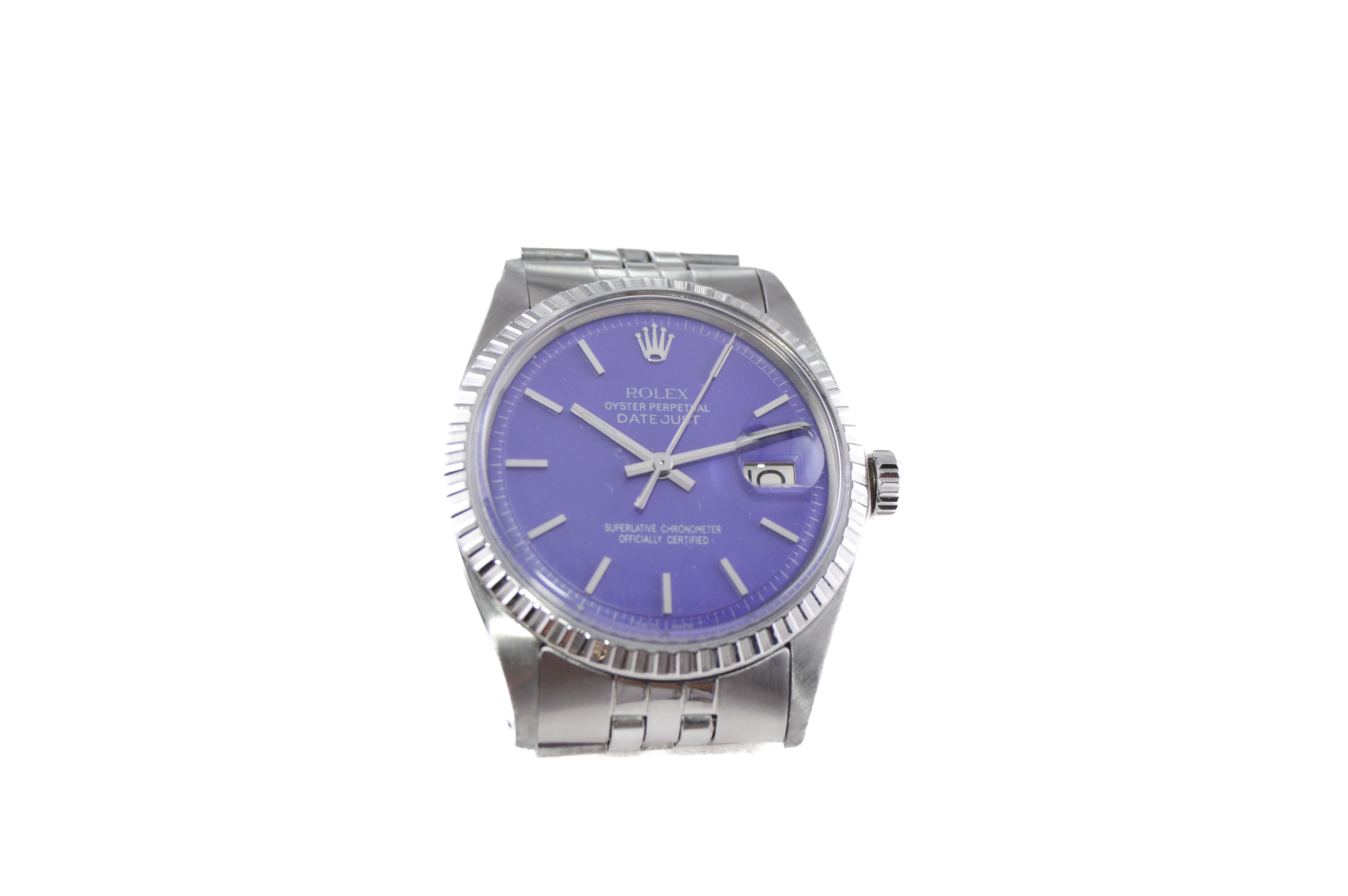 Modern Rolex Steel Datejust with Custom Finished Purple Dial, 1970s For Sale