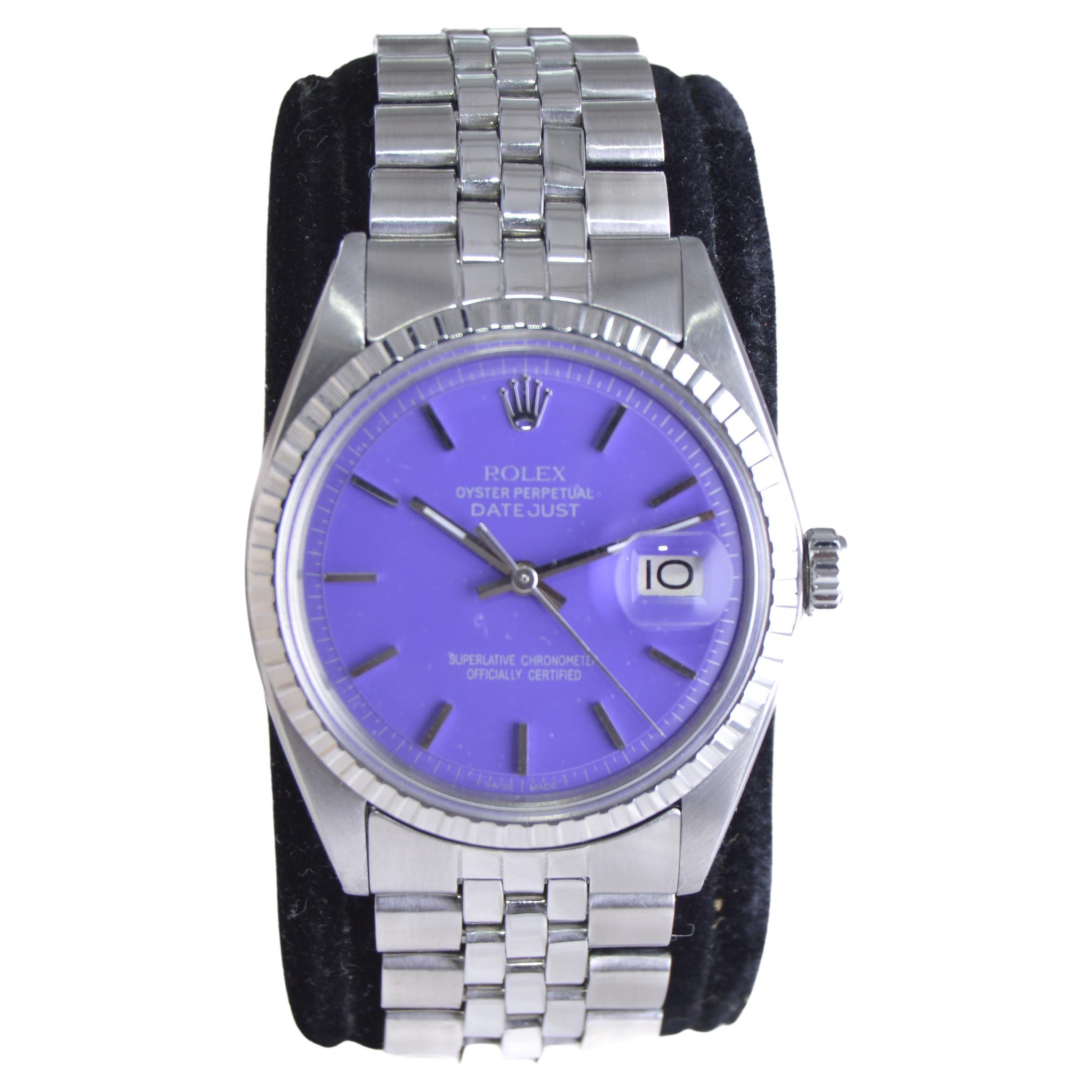 Rolex Steel Datejust with Custom Finished Purple Dial, 1970s For Sale