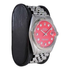 Rolex Steel Datejust with Custom Red Dial and Diamond Markers 1970's