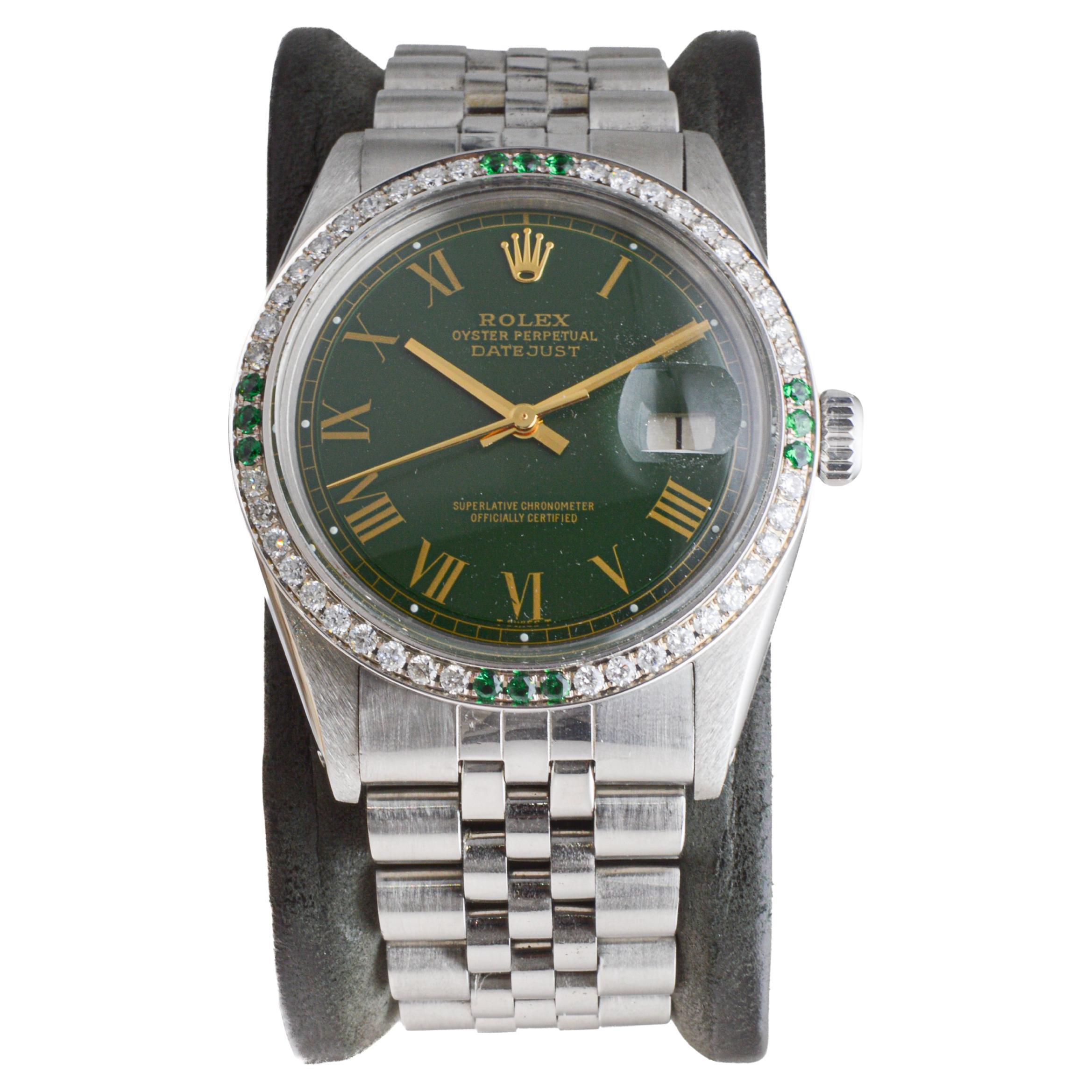 Rolex Steel Datejust with Custom Green Dial and Diamond Bezel circa, 1970's