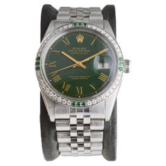 Rolex Datejust aus Stahl mit grünem Zifferblatt und diamantbesetzter Lünette, ca. 1970er Jahre