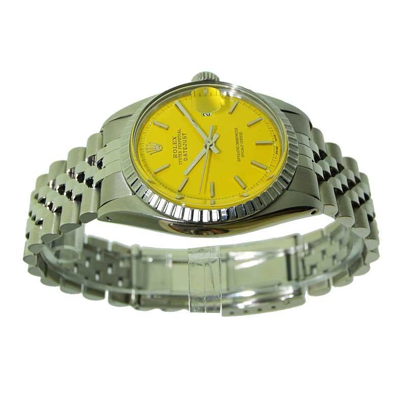 Women's or Men's Rolex Steel Datejust with Custom Made Dial and Original Bracelet, circa 1970s For Sale