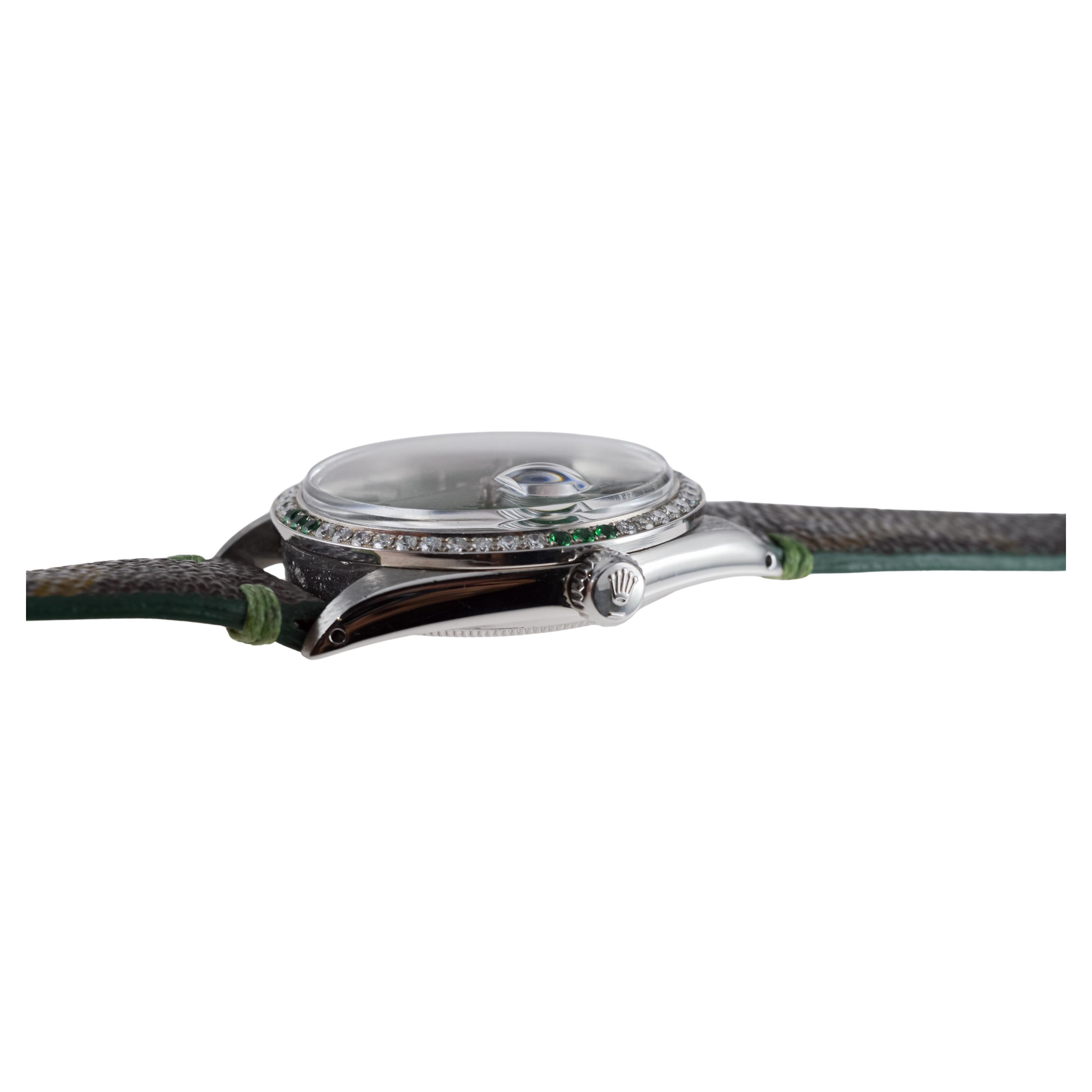 Rolex Steel Datejust With Custom Made Green Dial and Diamond Bezel circa 1970's For Sale 9