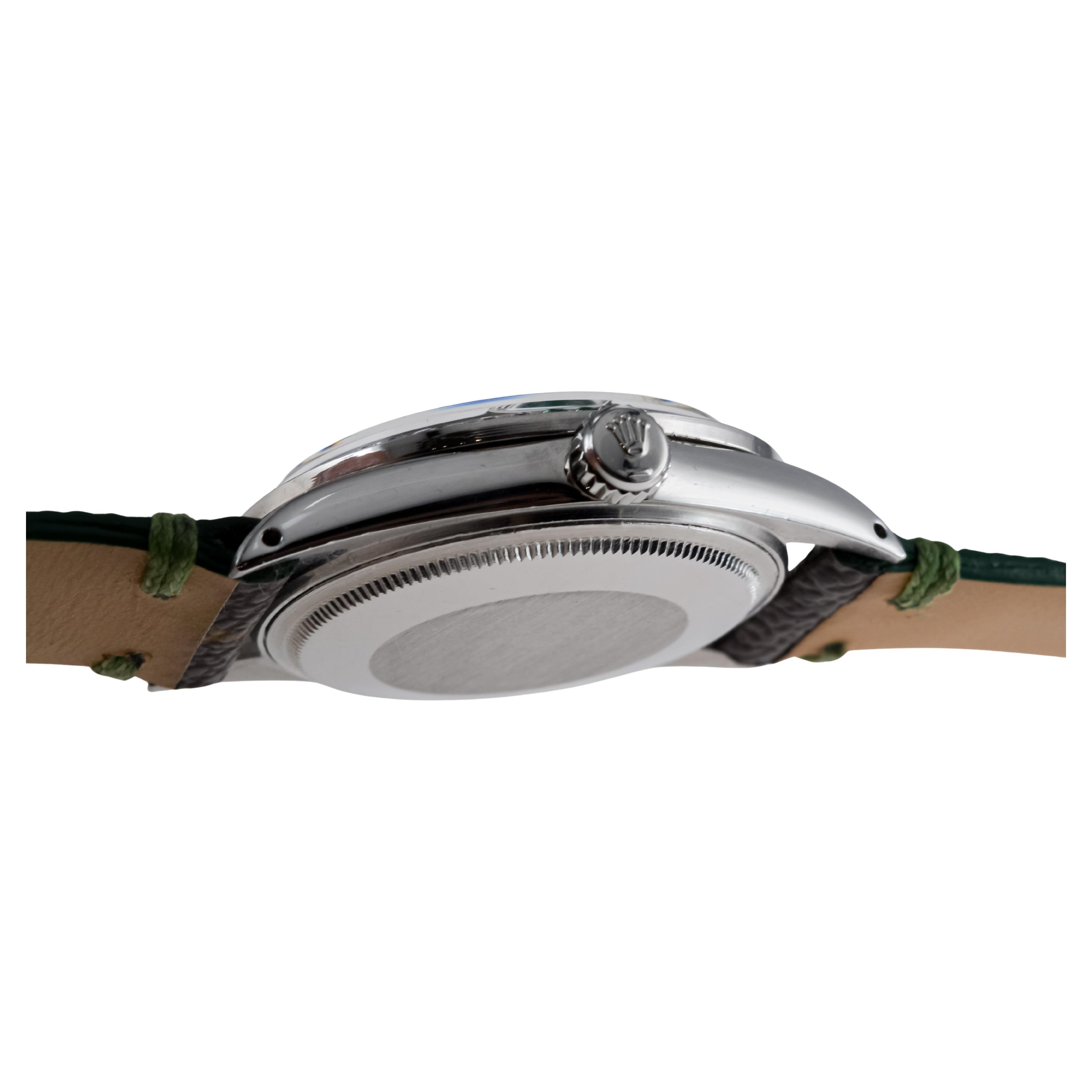 Rolex Steel Datejust With Custom Made Green Dial and Diamond Bezel circa 1970's For Sale 10