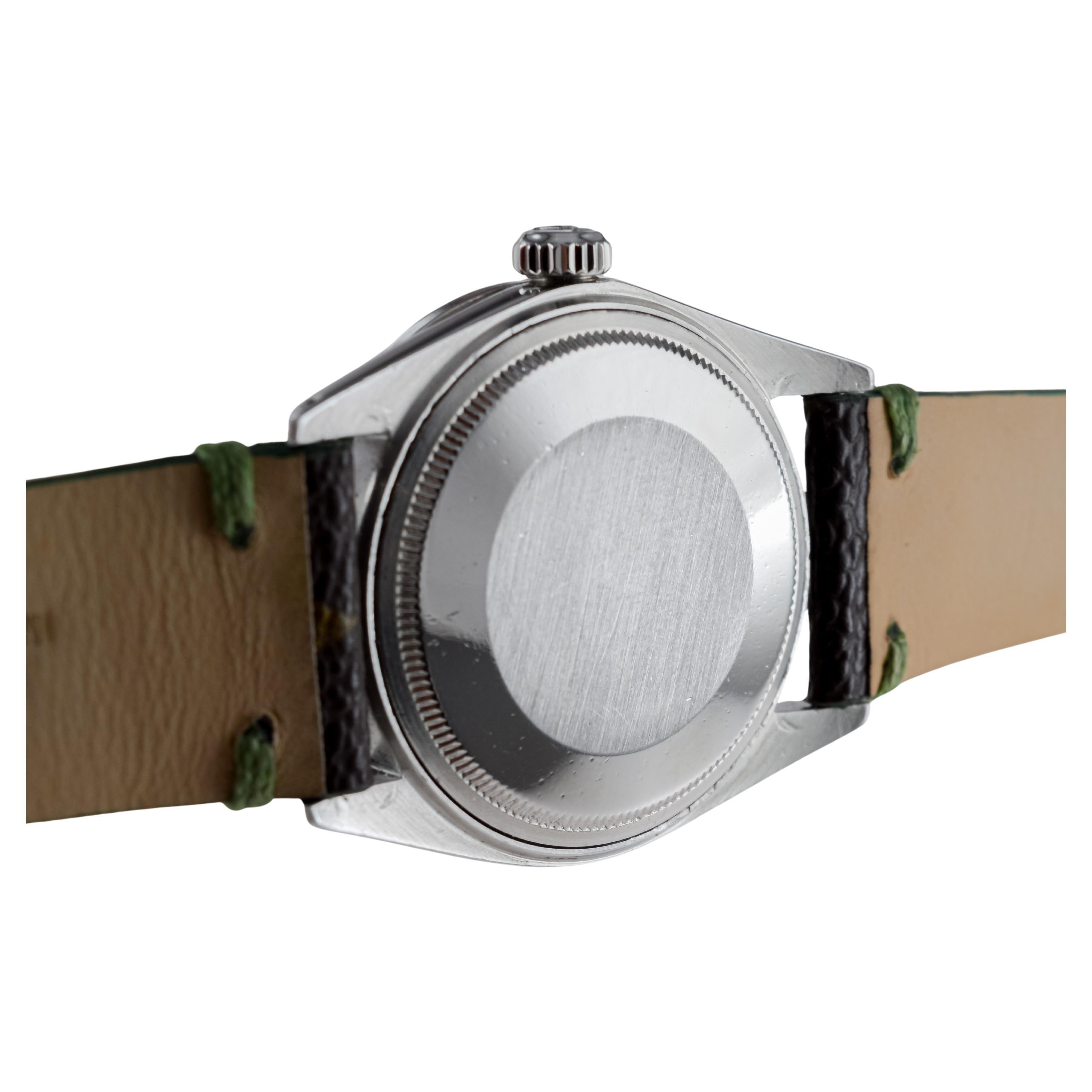 Rolex Steel Datejust With Custom Made Green Dial and Diamond Bezel circa 1970's For Sale 11