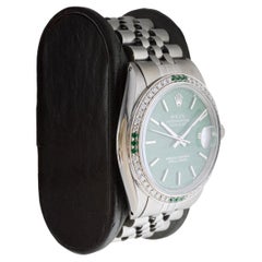 Rolex Datejust aus Stahl mit CUSTOM MADE grünem Zifferblatt und Diamantlünette um 1970er Jahre