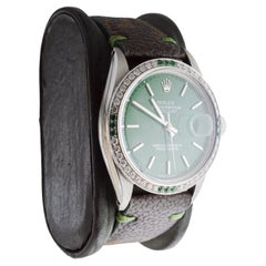 Rolex Steel Datejust With Custom Made Green Dial and Diamond Bezel circa 1970's