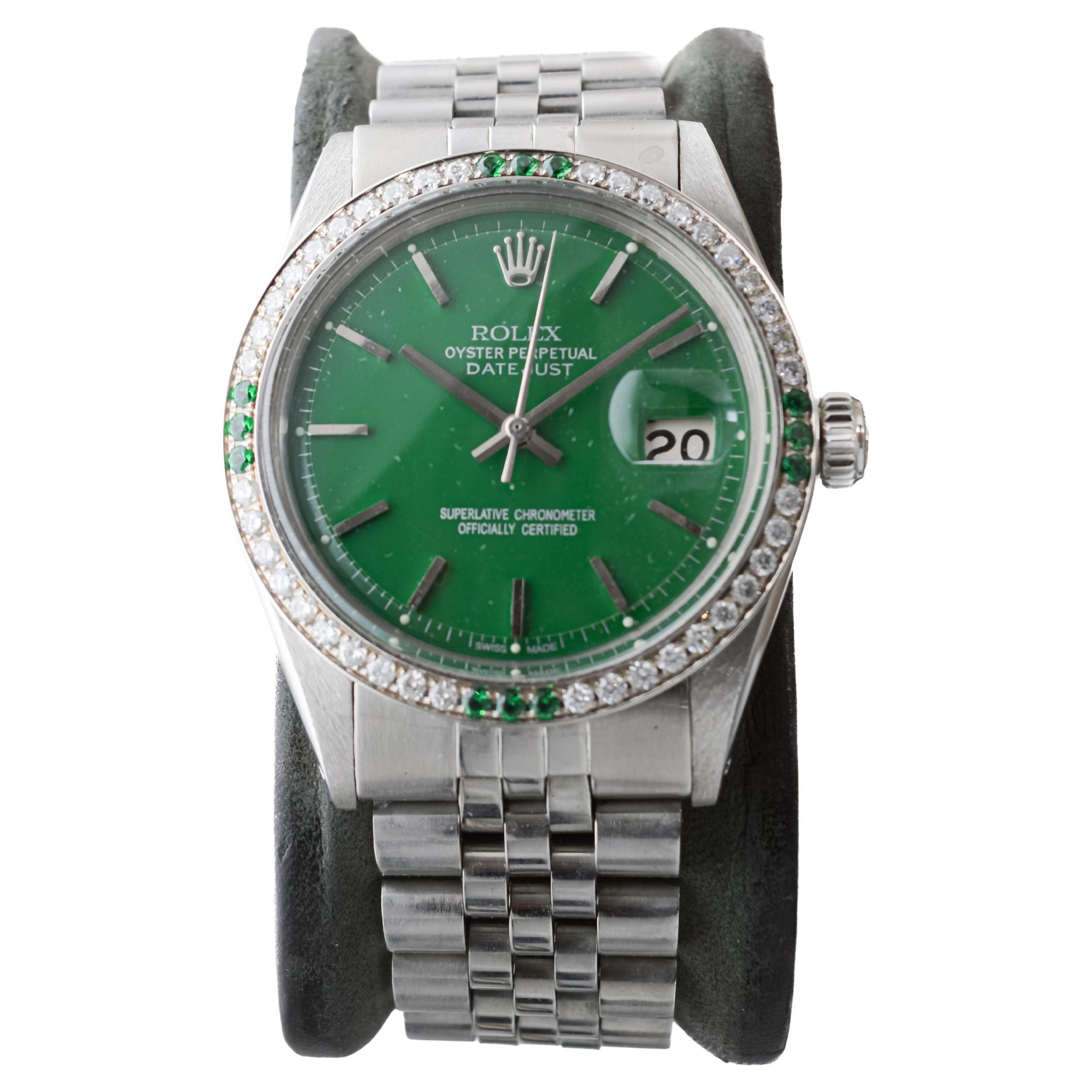 Rolex Steel Datejust With Custom Made Green Dial and Diamond Bezel circa 1970's