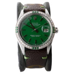 Rolex Datejust aus Stahl mit CUSTOM MADE grünem Zifferblatt und Diamantlünette um 1970er Jahre