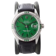 Rolex Datejust aus Stahl mit CUSTOM MADE grünem Zifferblatt und Diamantlünette um 1970er Jahre