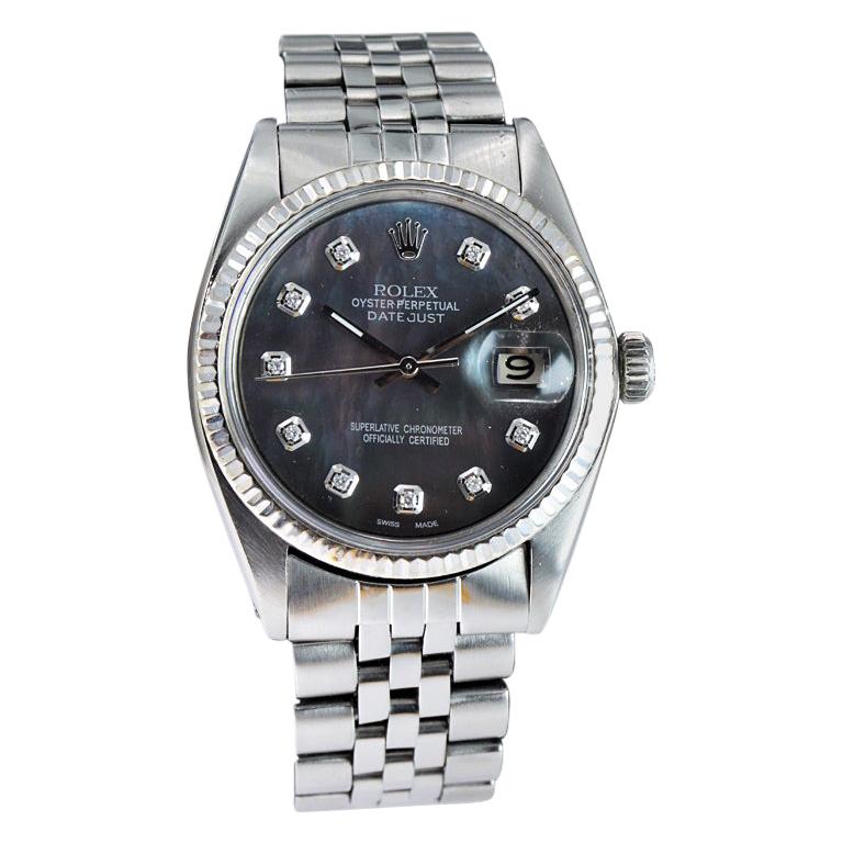 Rolex Steel Datejust with Custom Made Mother of Pearl Diamond Dial, Early 1970's For Sale