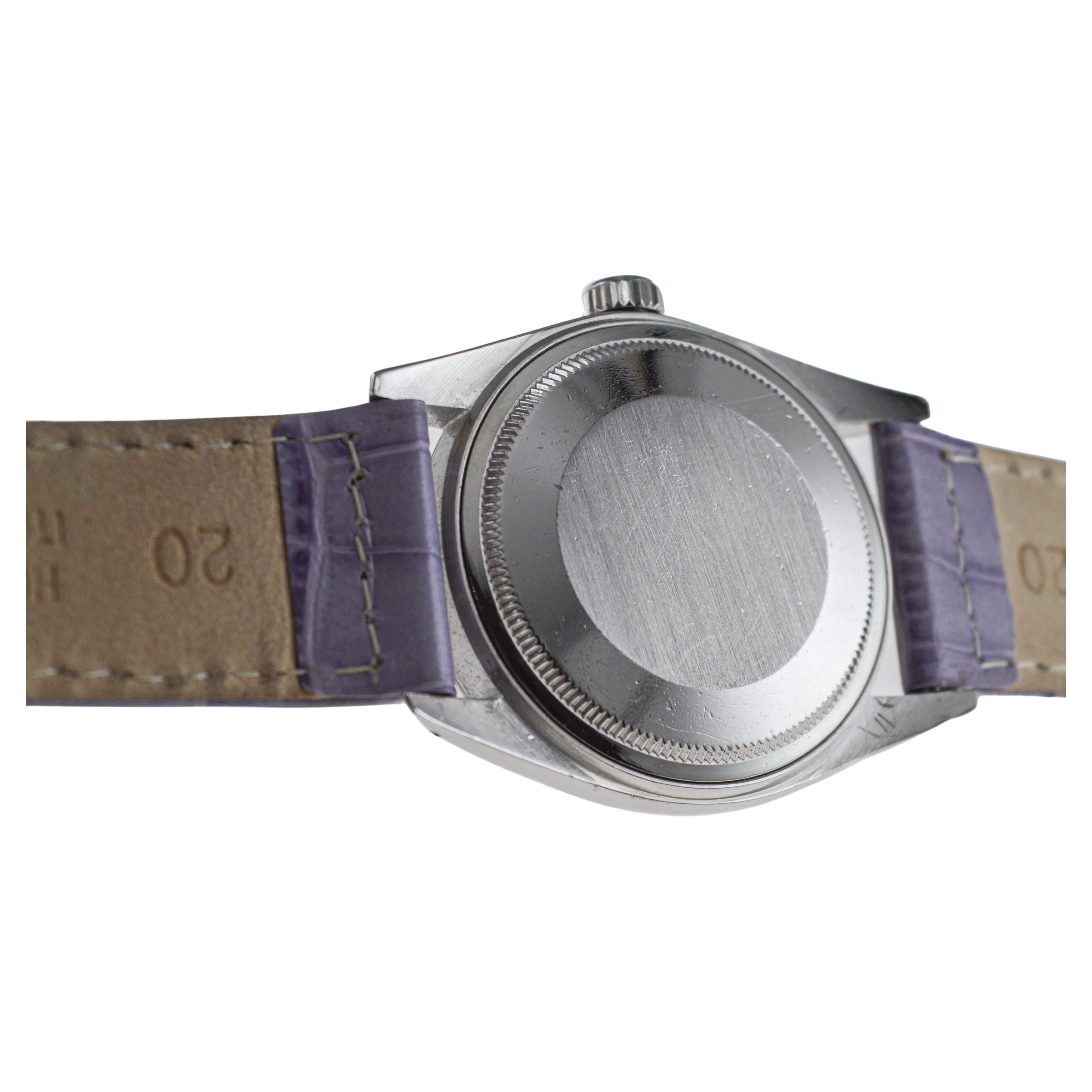 Rolex Steel Datejust with Custom Made Purple Dial circa, 1970's For Sale 4