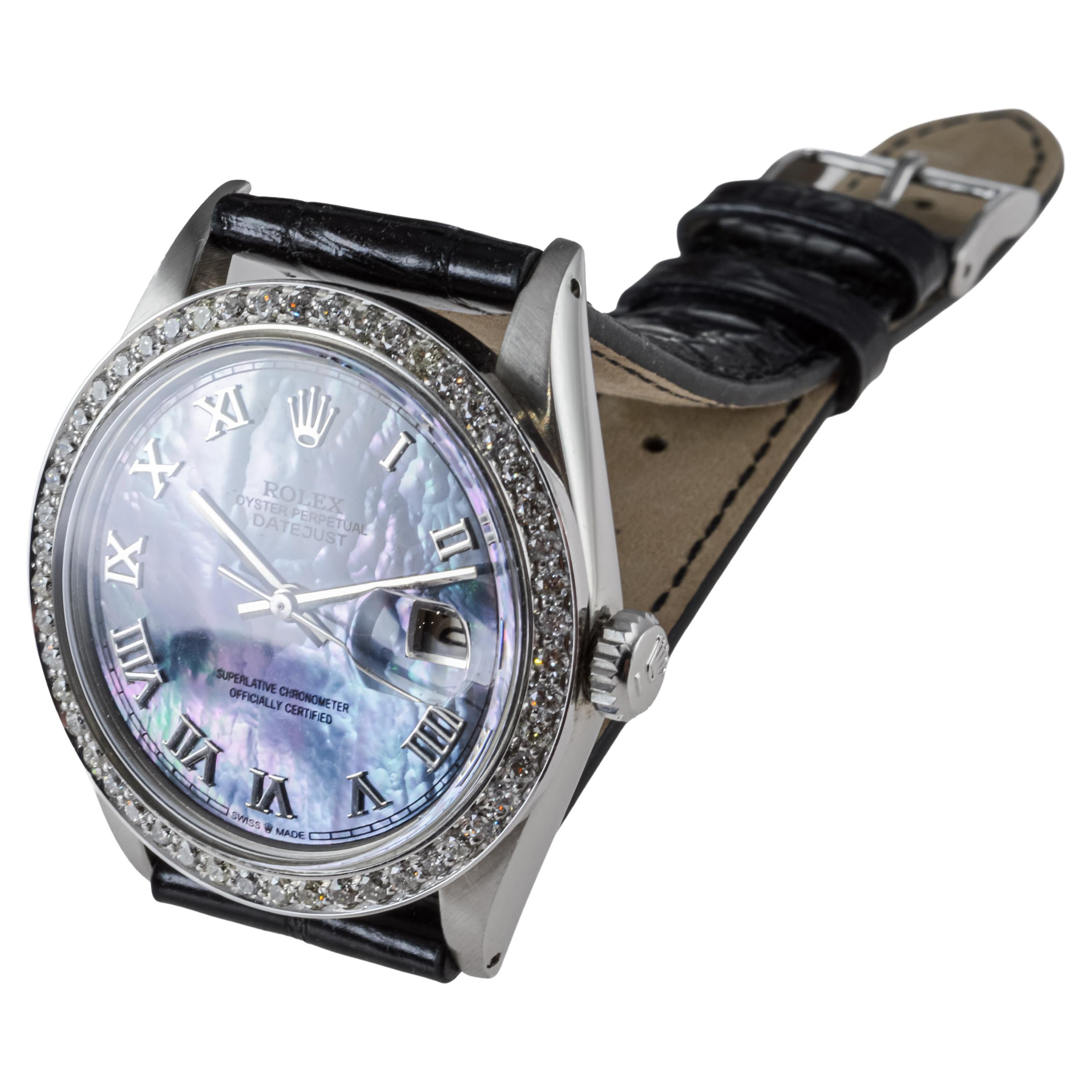Rolex Steel Datejust with Custom Mother of Pearl Dial and Custom Bezel 1960's For Sale 5