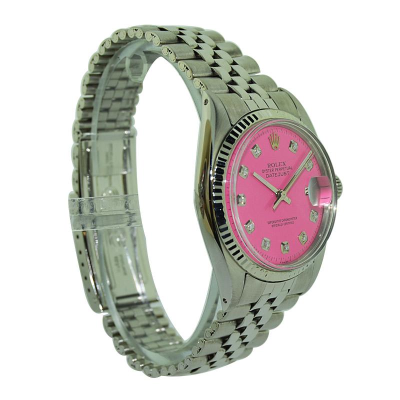 Women's or Men's Rolex Steel Datejust with Custom Pink Dial 1971 or 1972