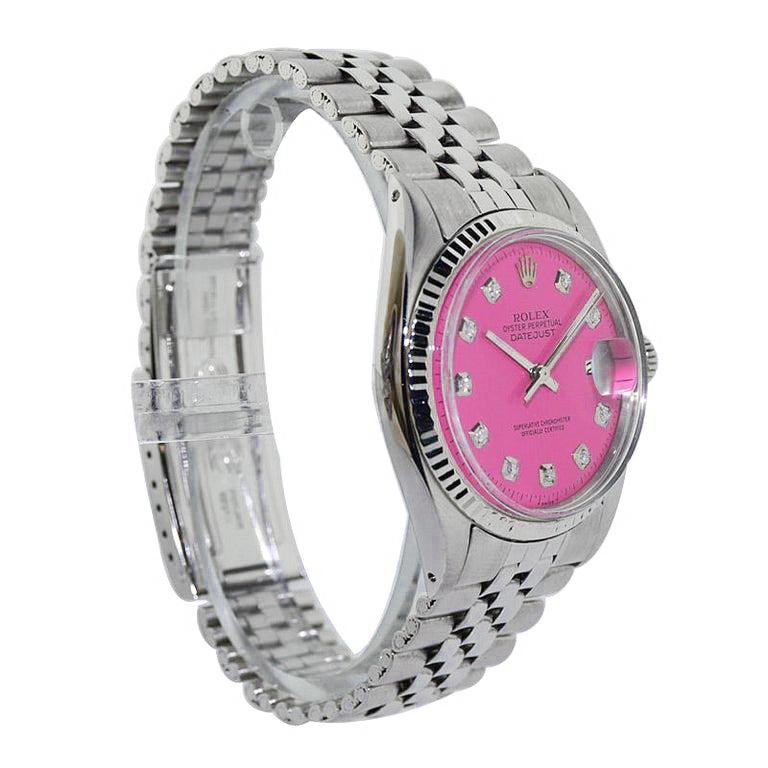 Modern Rolex Steel Datejust with Custom Pink Dial, Early 1960's For Sale
