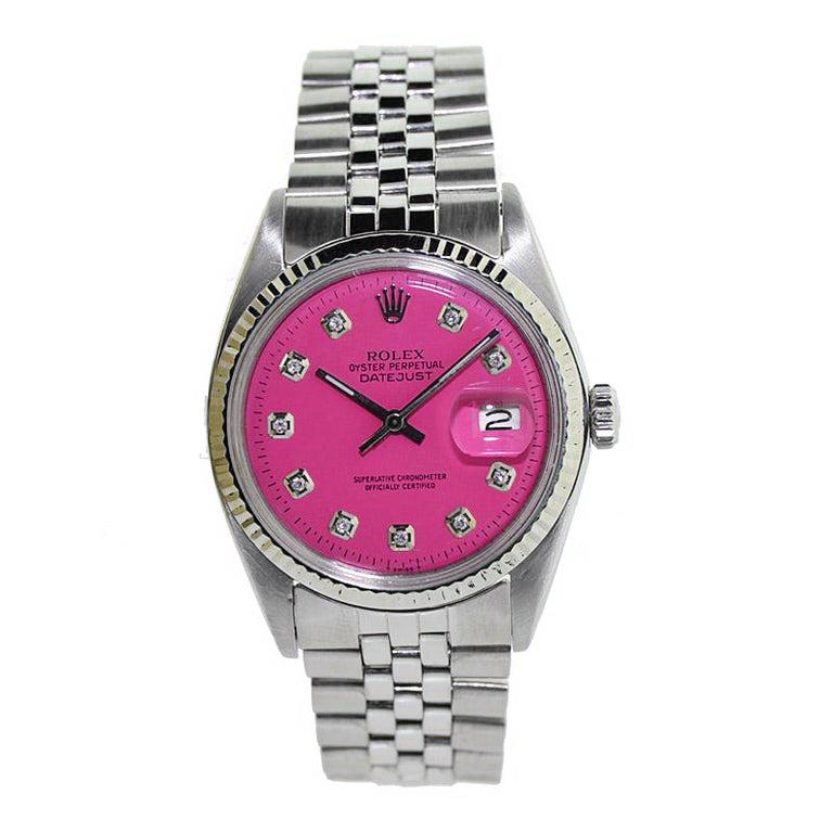 Women's or Men's Rolex Steel Datejust with Custom Pink Dial, Early 1960's For Sale