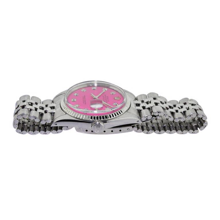 Rolex Steel Datejust with Custom Pink Dial, Early 1960's For Sale 2