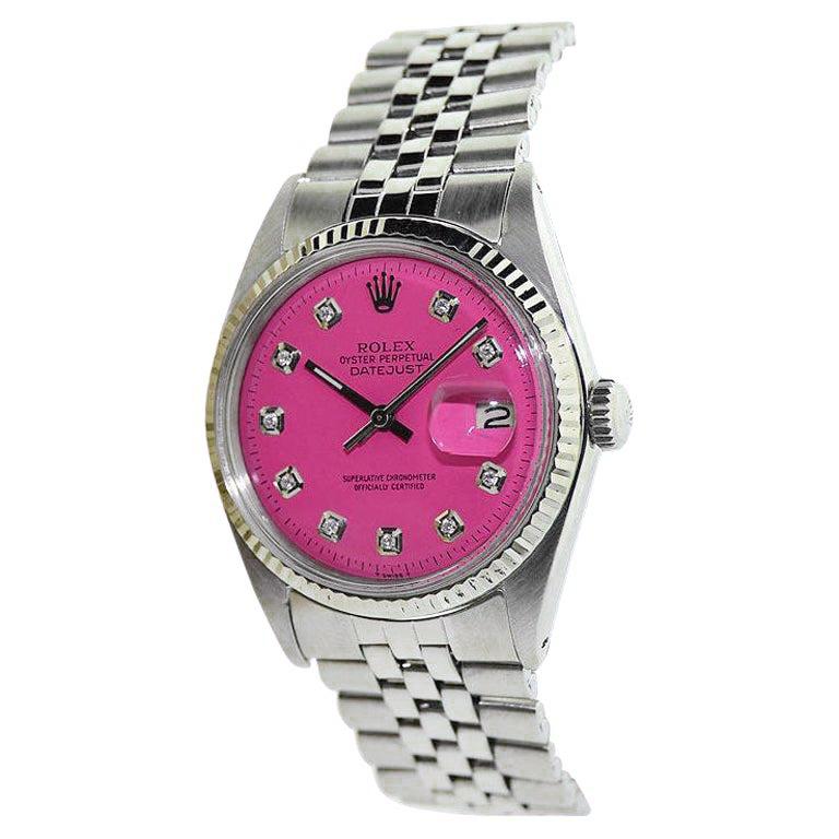 Rolex Montre Datejust en acier avec cadran rose personnalisé, début des années 1970 1