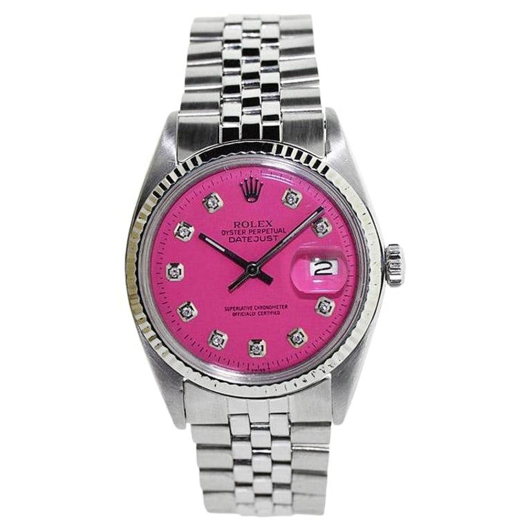 Rolex Steel Datejust with Custom Pink Dial, Early 1970's For Sale