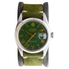 Rolex Steel Datejust with Custom Roman Numeral Green Dial circa, 1970's