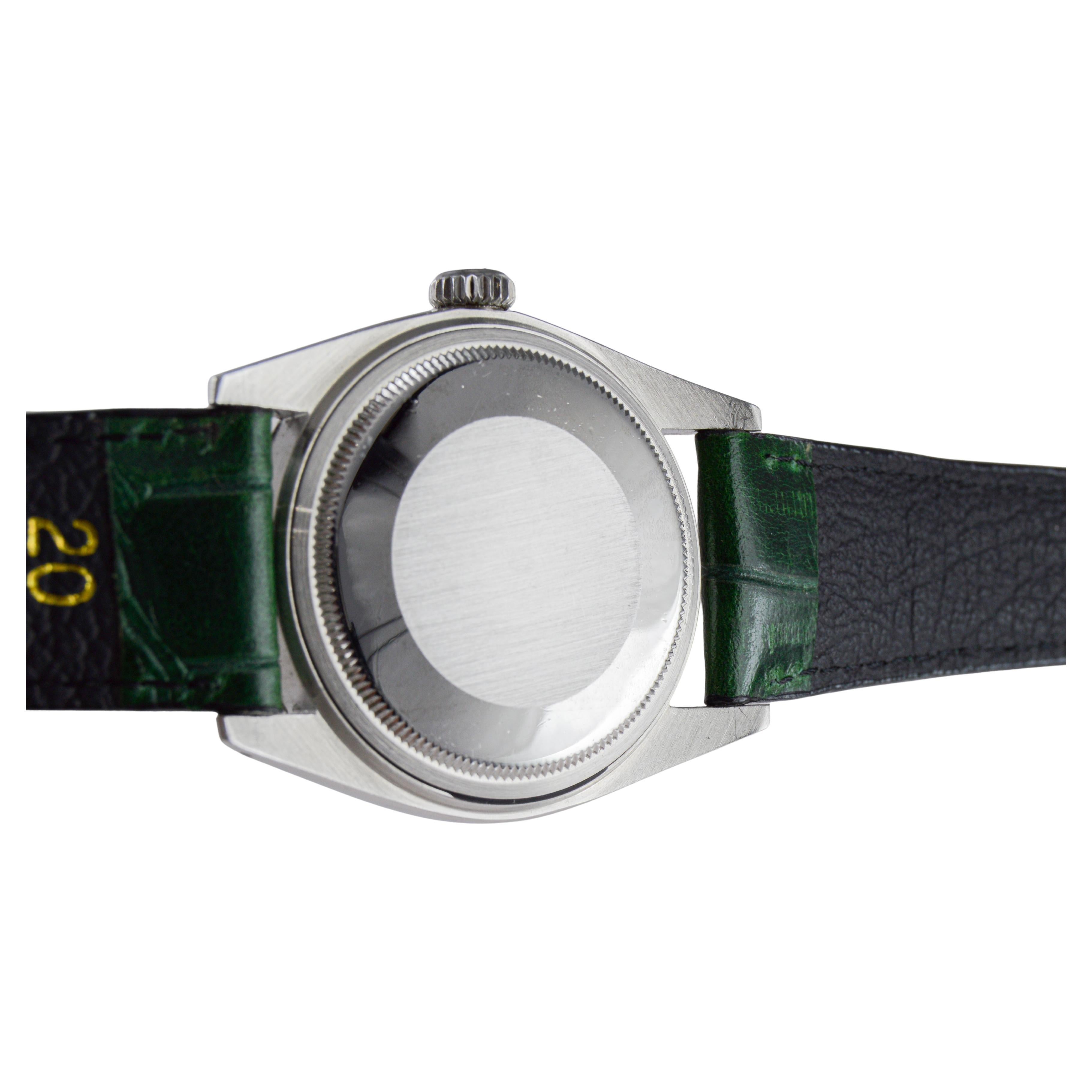 Rolex Datejust in acciaio con quadrante personalizzato Greene & Greene con cinturino verde abbinato 1960s in vendita 9