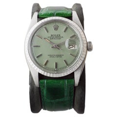Rolex Steel Datejust with Custom Sage Green Dial with Matching Green Strap 1960s
