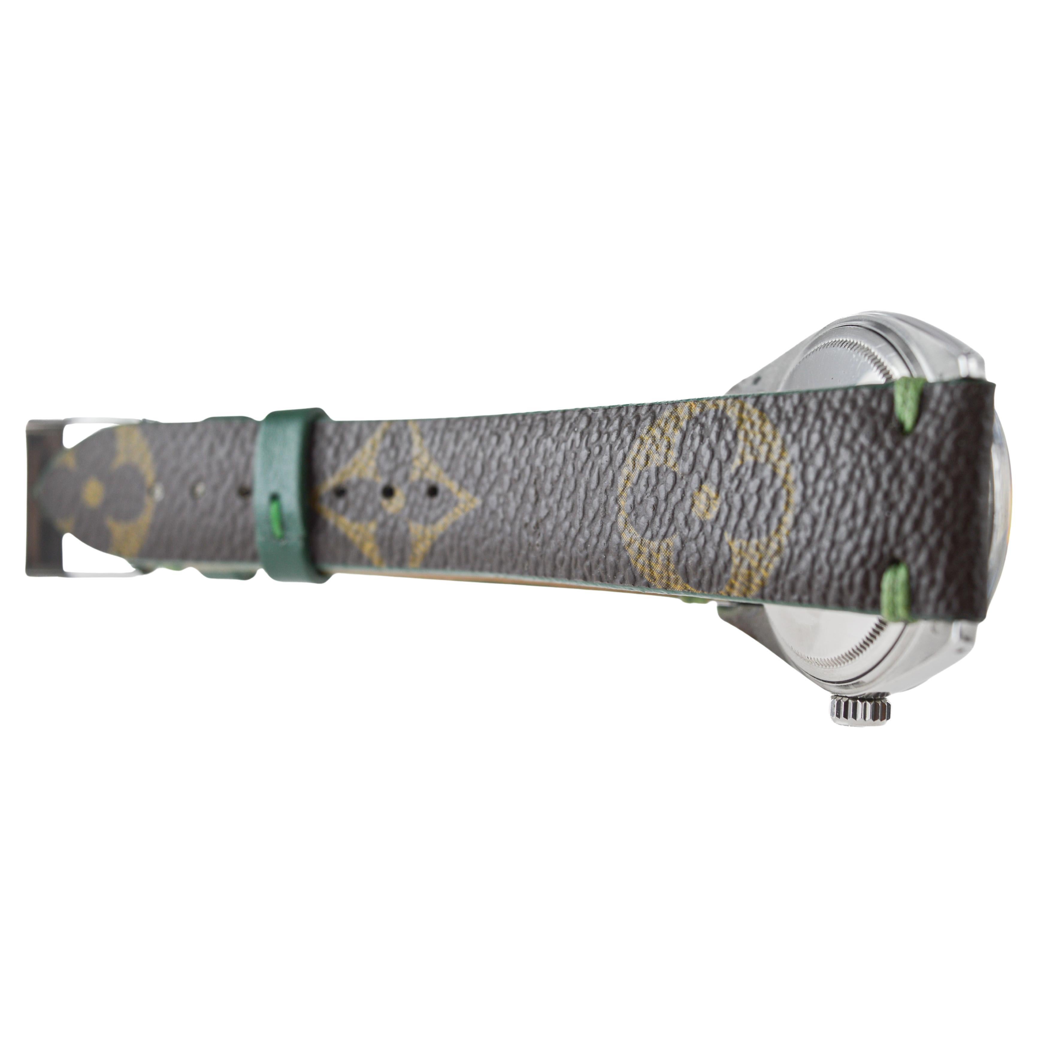 Rolex Steel Datejust with Custom Vuitton Strap And Sage Green Dial 1960s For Sale 6
