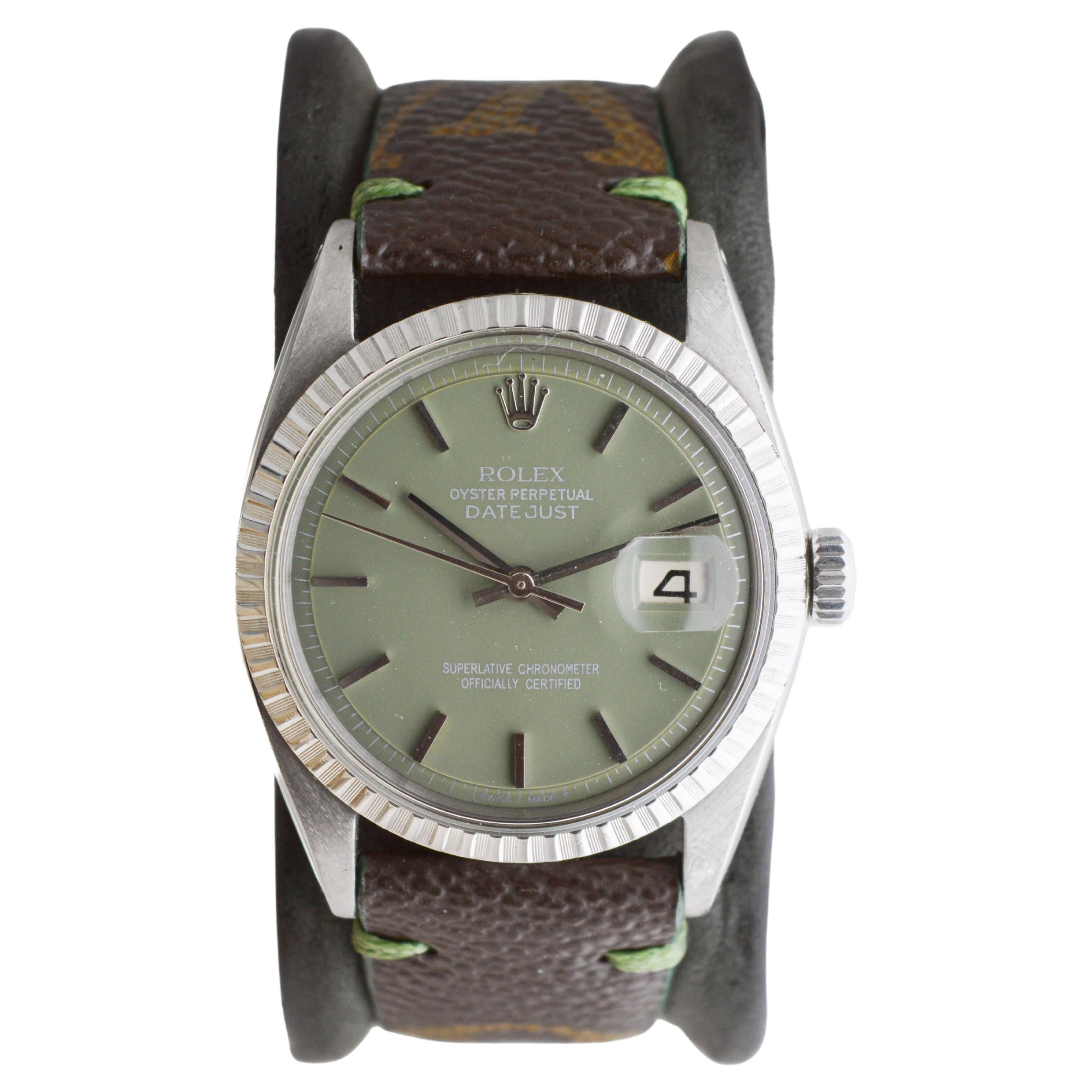 Rolex Steel Datejust with Custom Vuitton Strap And Sage Green Dial 1960s