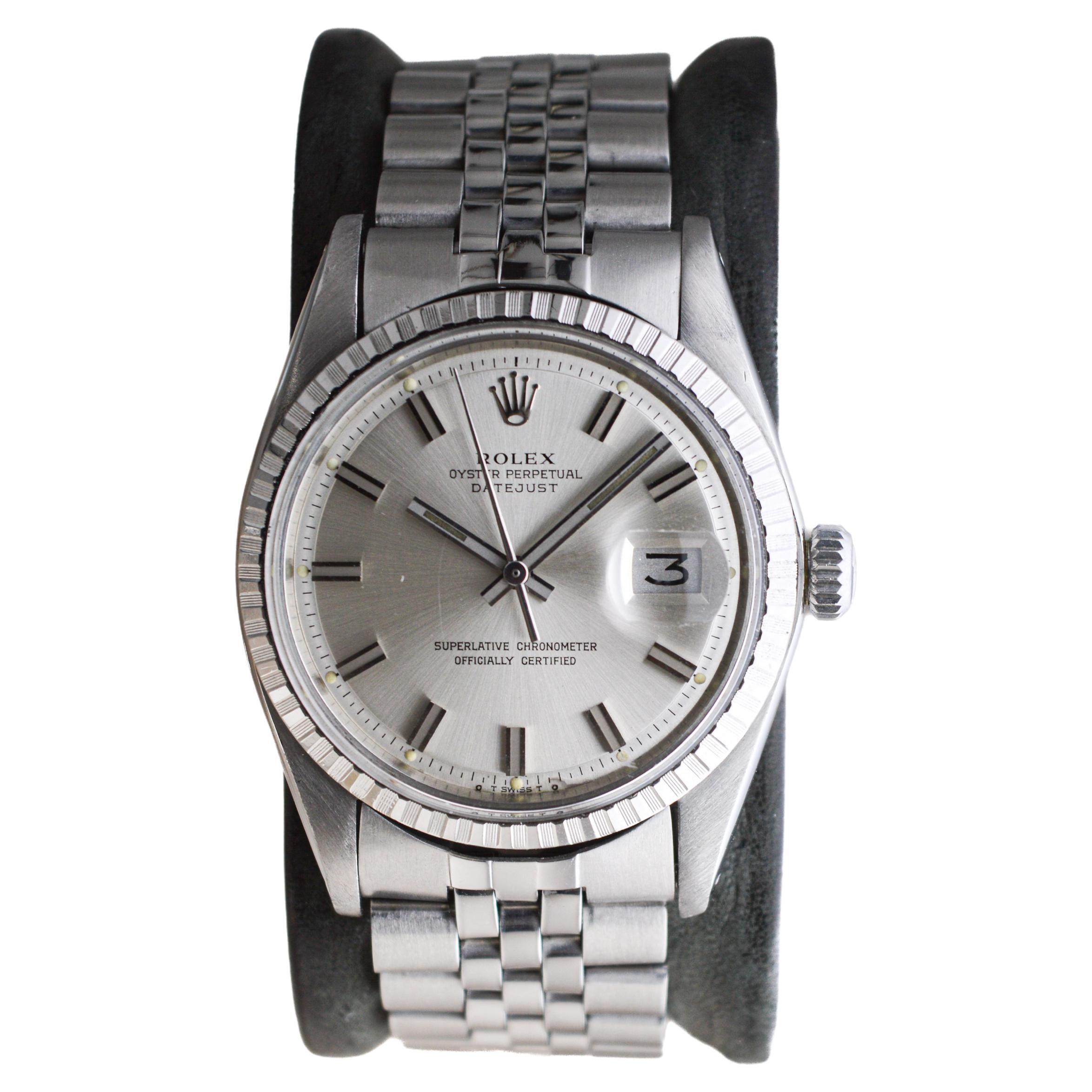 Modern Rolex Steel Datejust with Exceptional Factory Original Silvered Dial circa 1970s For Sale