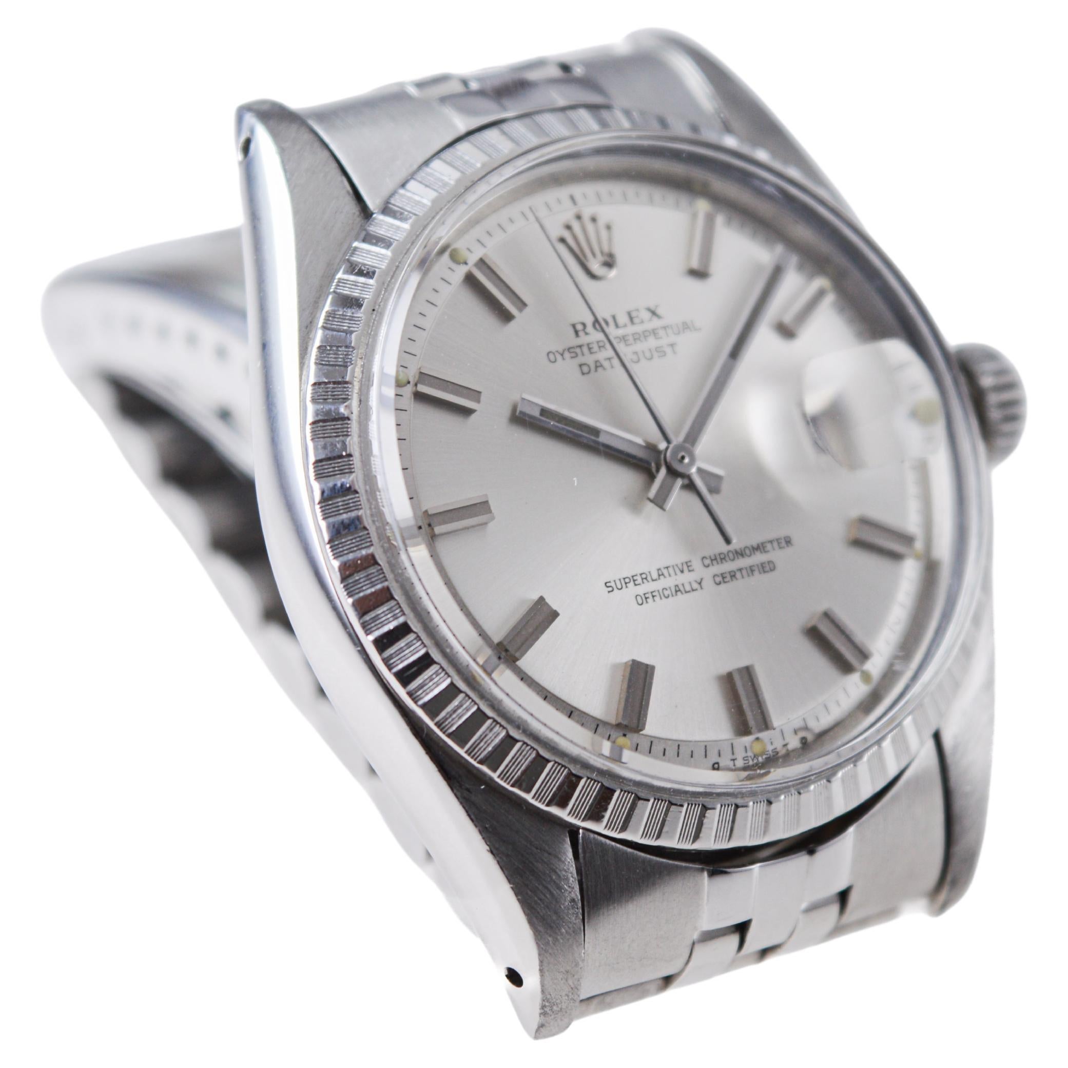 Rolex Steel Datejust with Exceptional Factory Original Silvered Dial circa 1970s For Sale 1
